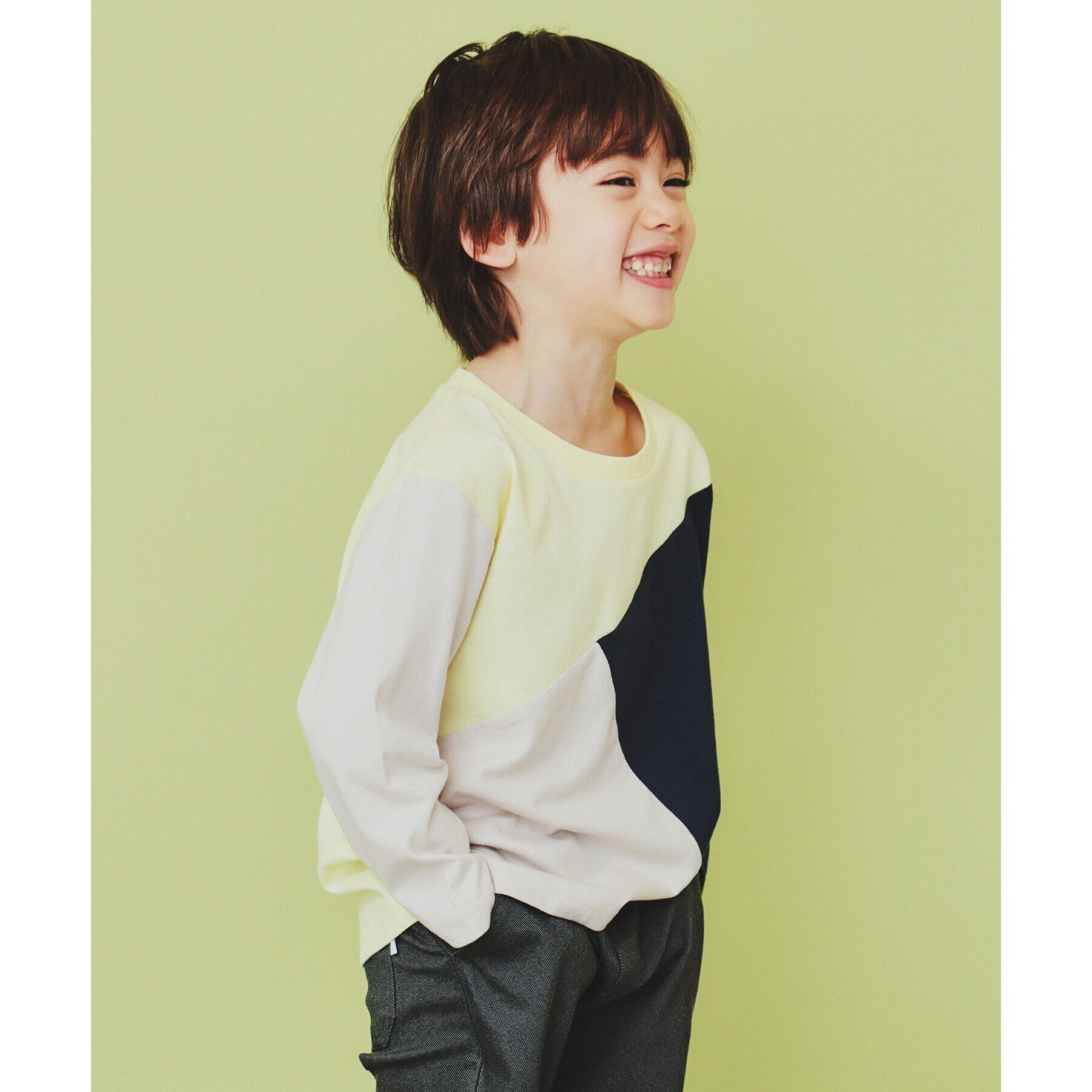 THE SHOP TK「【100-150】斜めブロッキング長袖Tシャツ/洗濯機OK」|Tシャツ・カットソー|