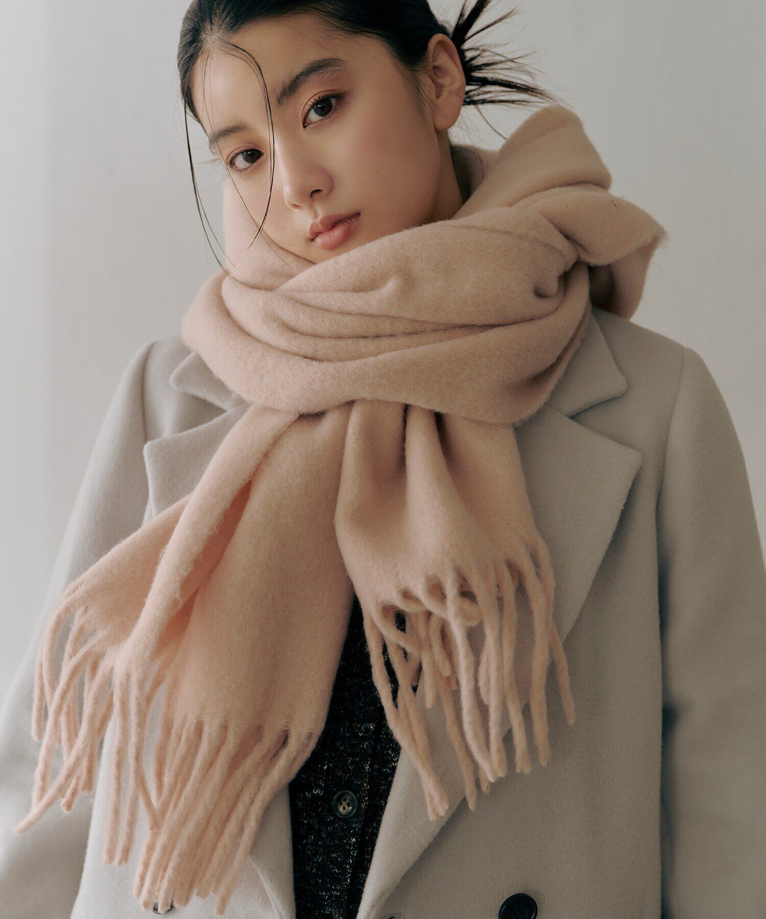  「フリンジストール」|マフラー|ピンク