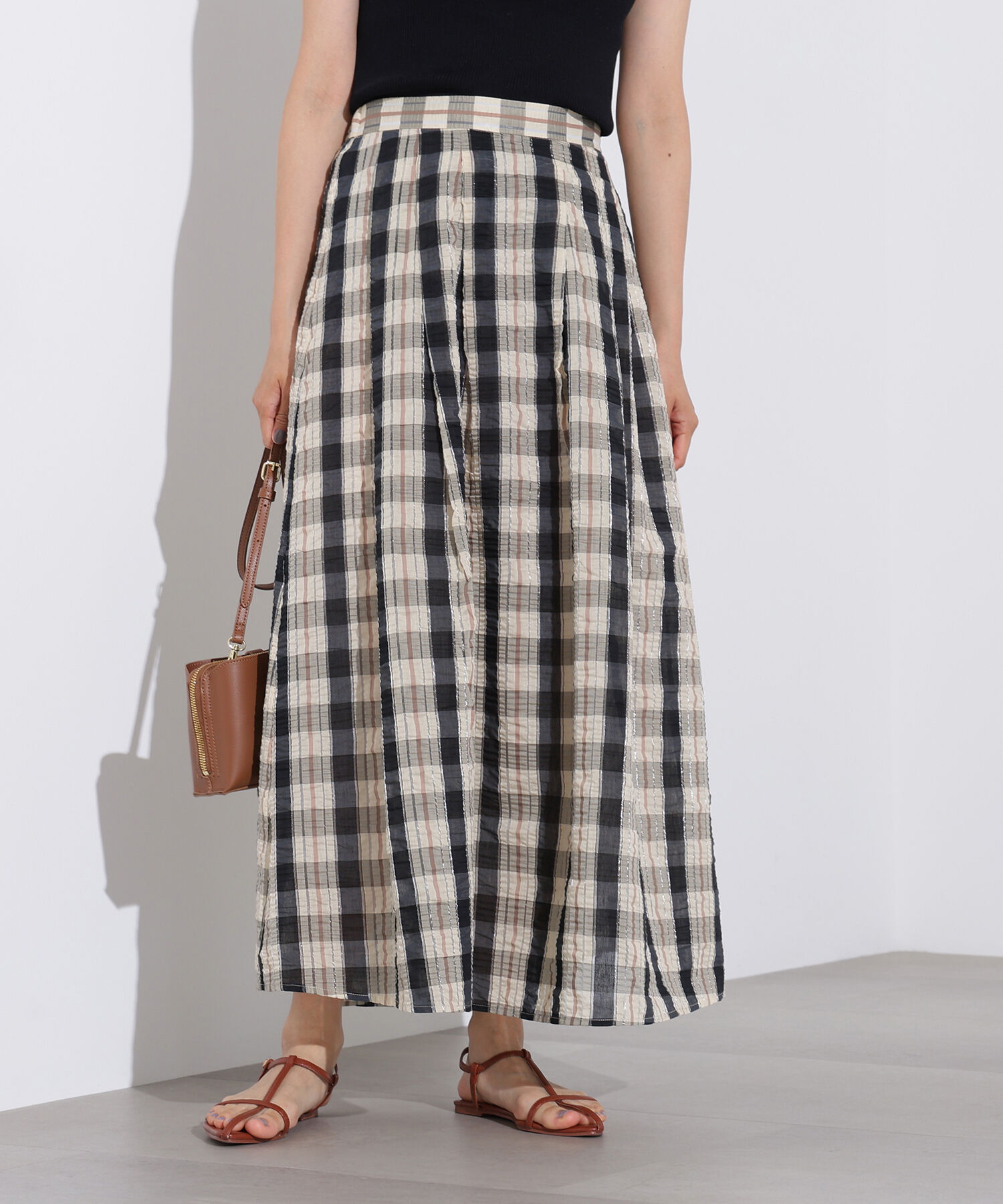  「シアーチェックフレアスカート」|スカート|クリームベー 2