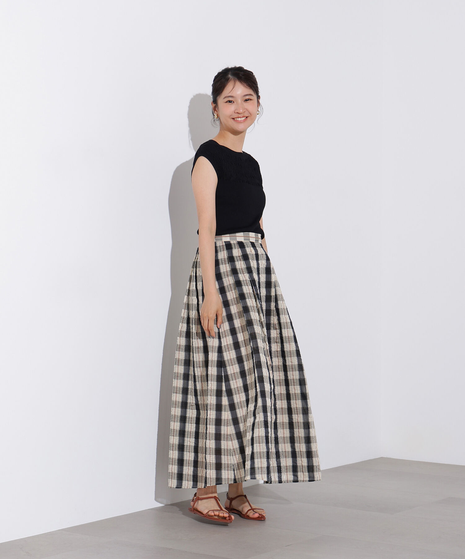  「シアーチェックフレアスカート」|スカート|