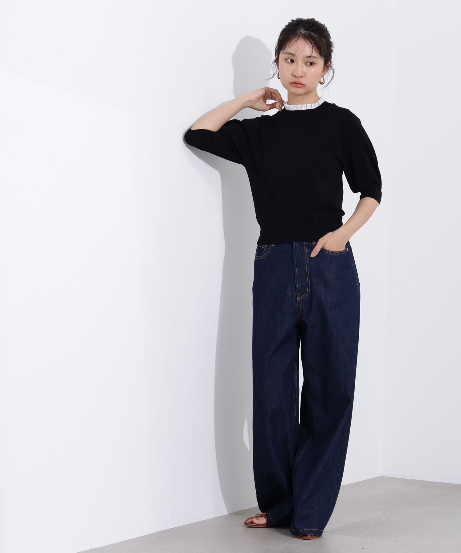  「フリルネックフォルムスリーブニット」|ニット・セーター|