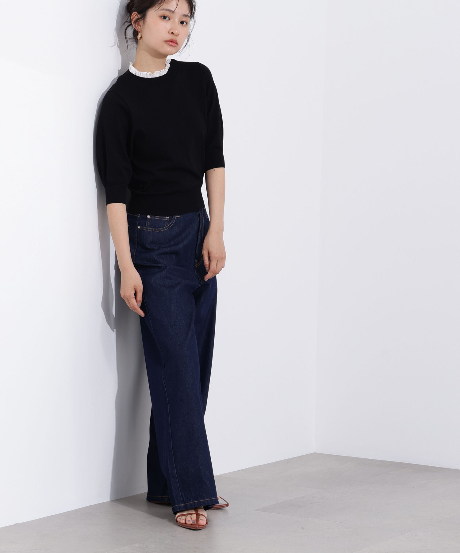  「フリルネックフォルムスリーブニット」|ニット・セーター|