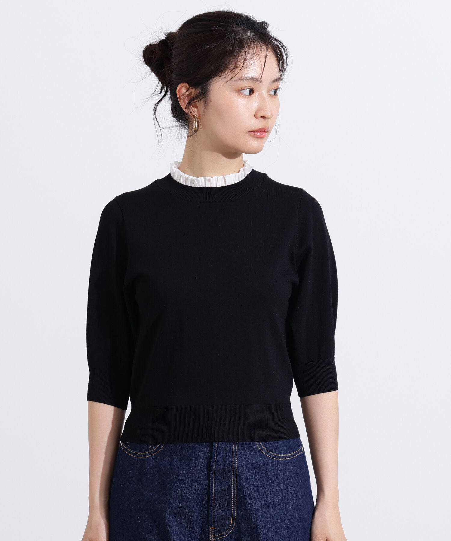  「フリルネックフォルムスリーブニット」|ニット・セーター|