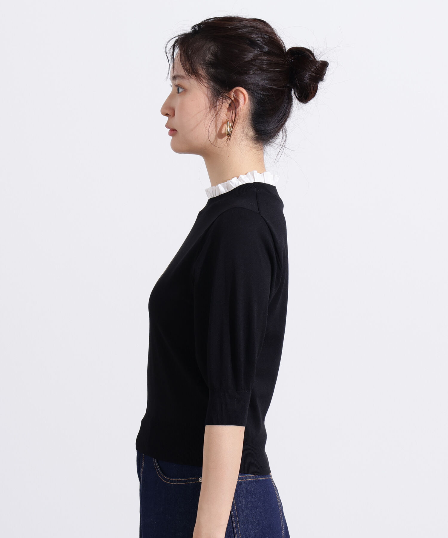  「フリルネックフォルムスリーブニット」|ニット・セーター|