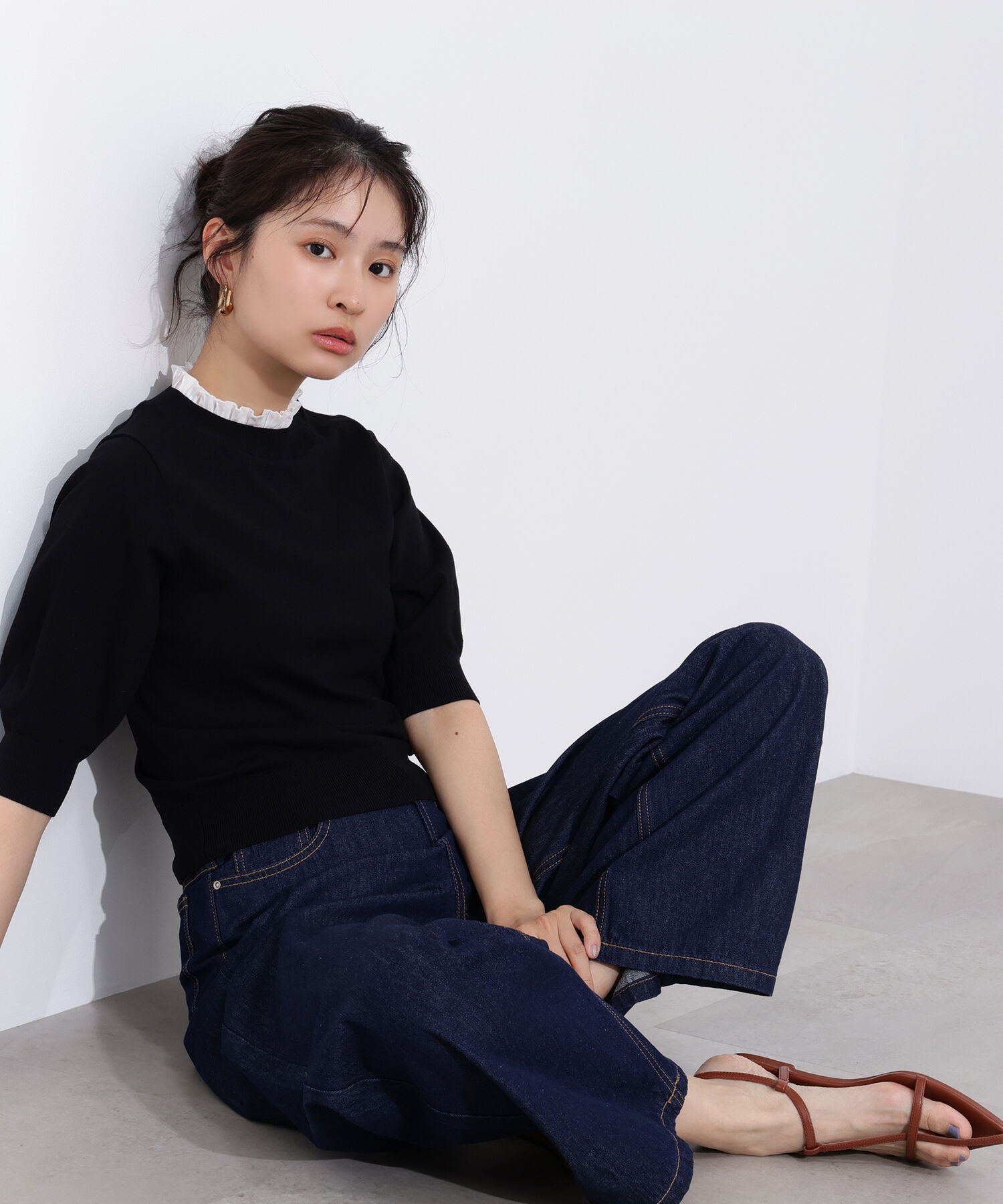  「フリルネックフォルムスリーブニット」|ニット・セーター|