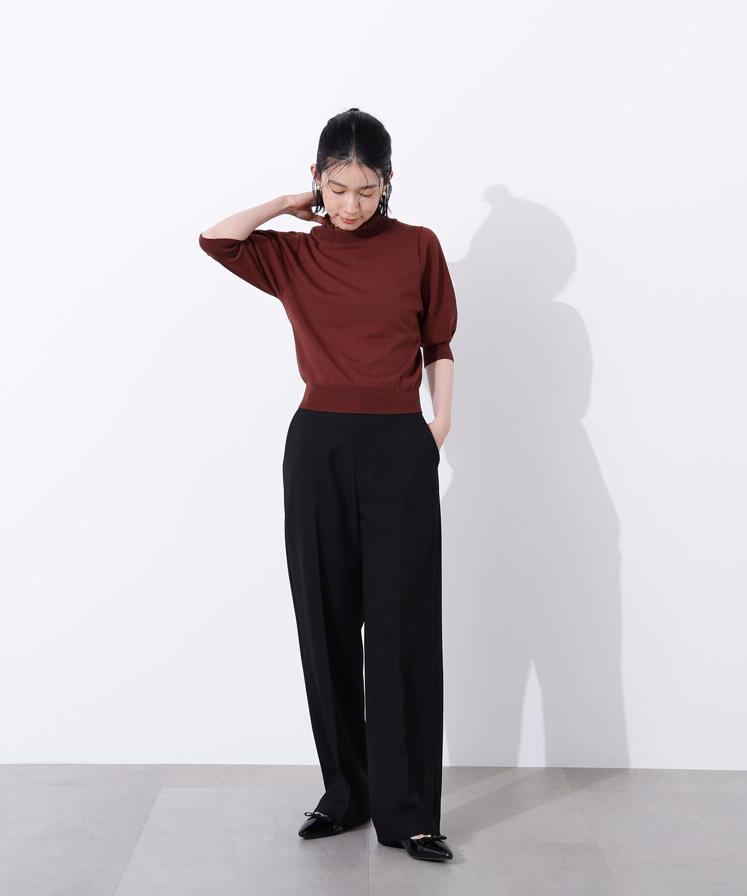  「フリルネックフォルムスリーブニット」|ニット・セーター|