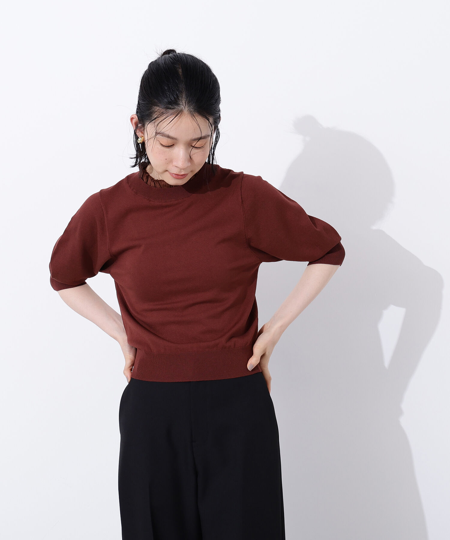  「フリルネックフォルムスリーブニット」|ニット・セーター|