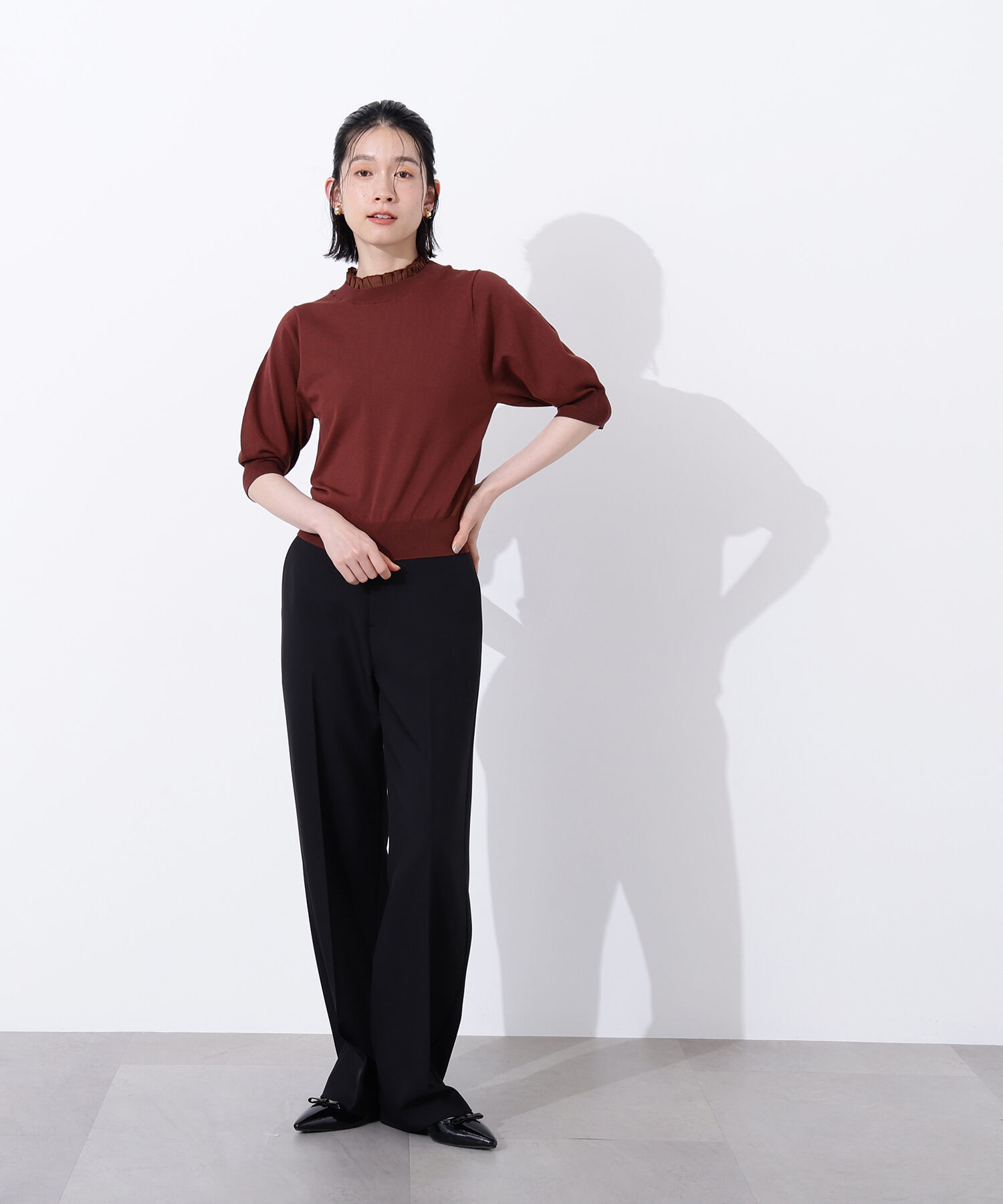  「フリルネックフォルムスリーブニット」|ニット・セーター|