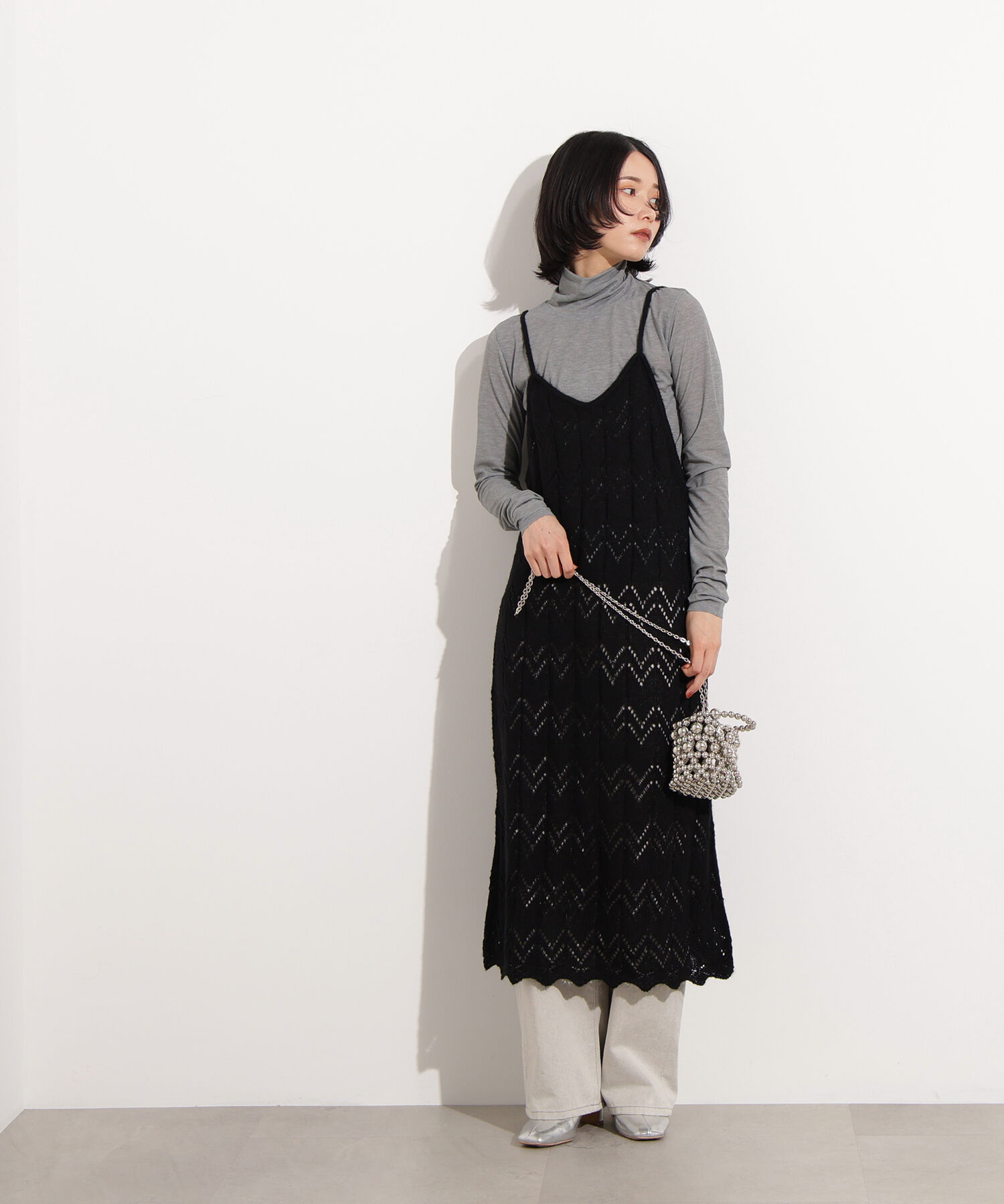  「透かし編みニットキャミワンピース」|スカート|