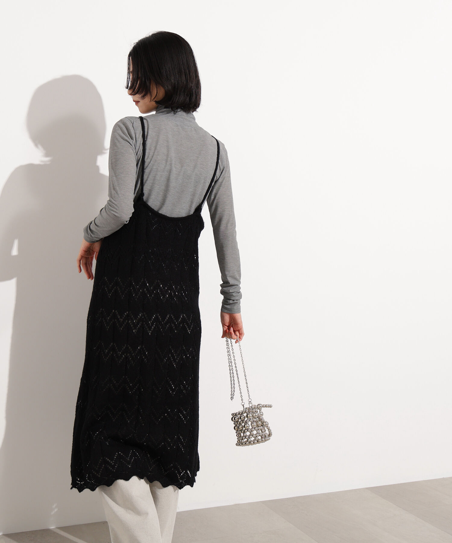  「透かし編みニットキャミワンピース」|スカート|