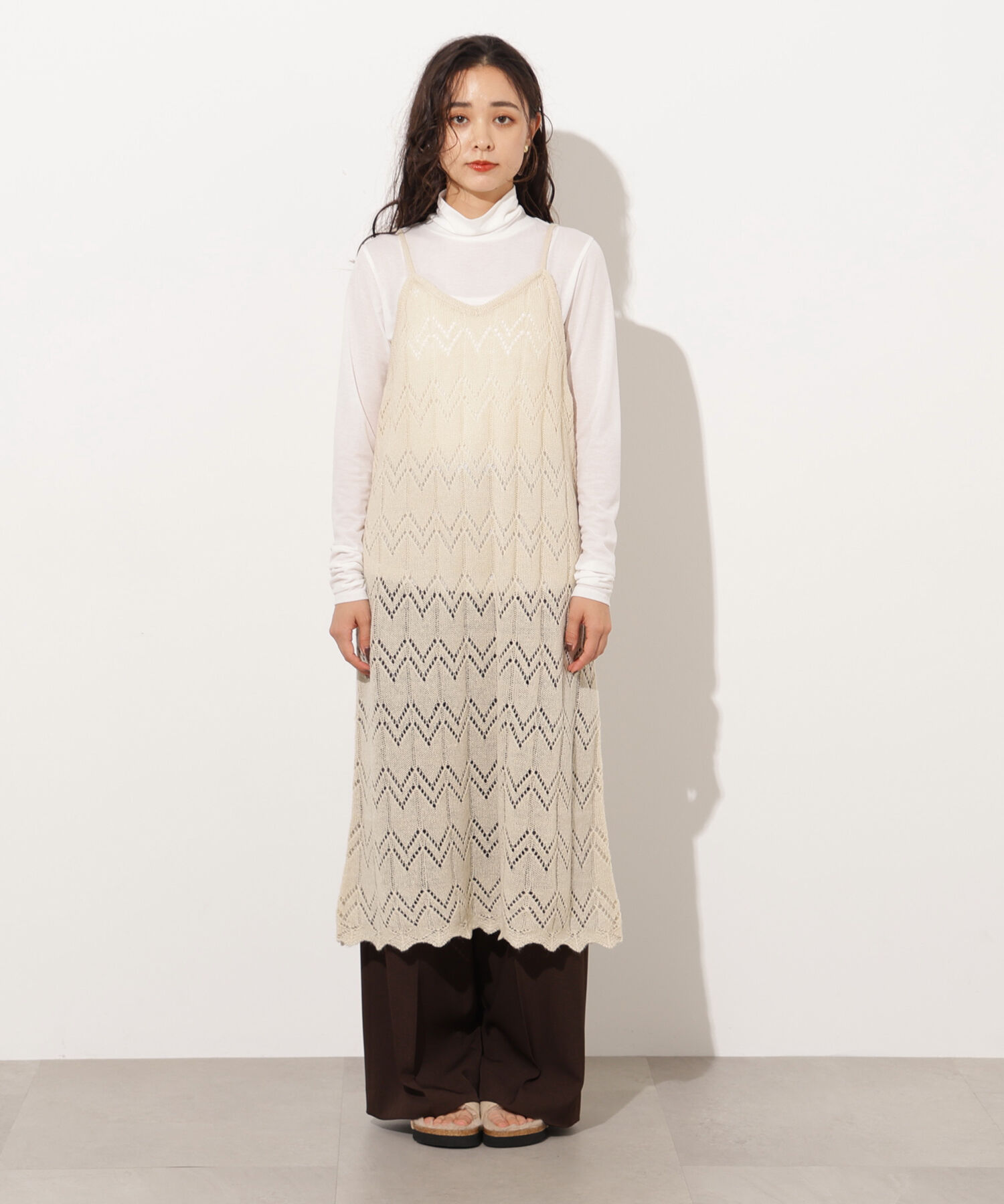  「透かし編みニットキャミワンピース」|スカート|