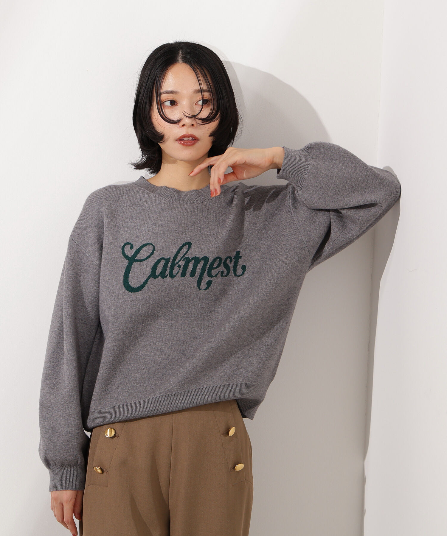  「ロゴジャガードニット」|ニット・セーター|チャコール1