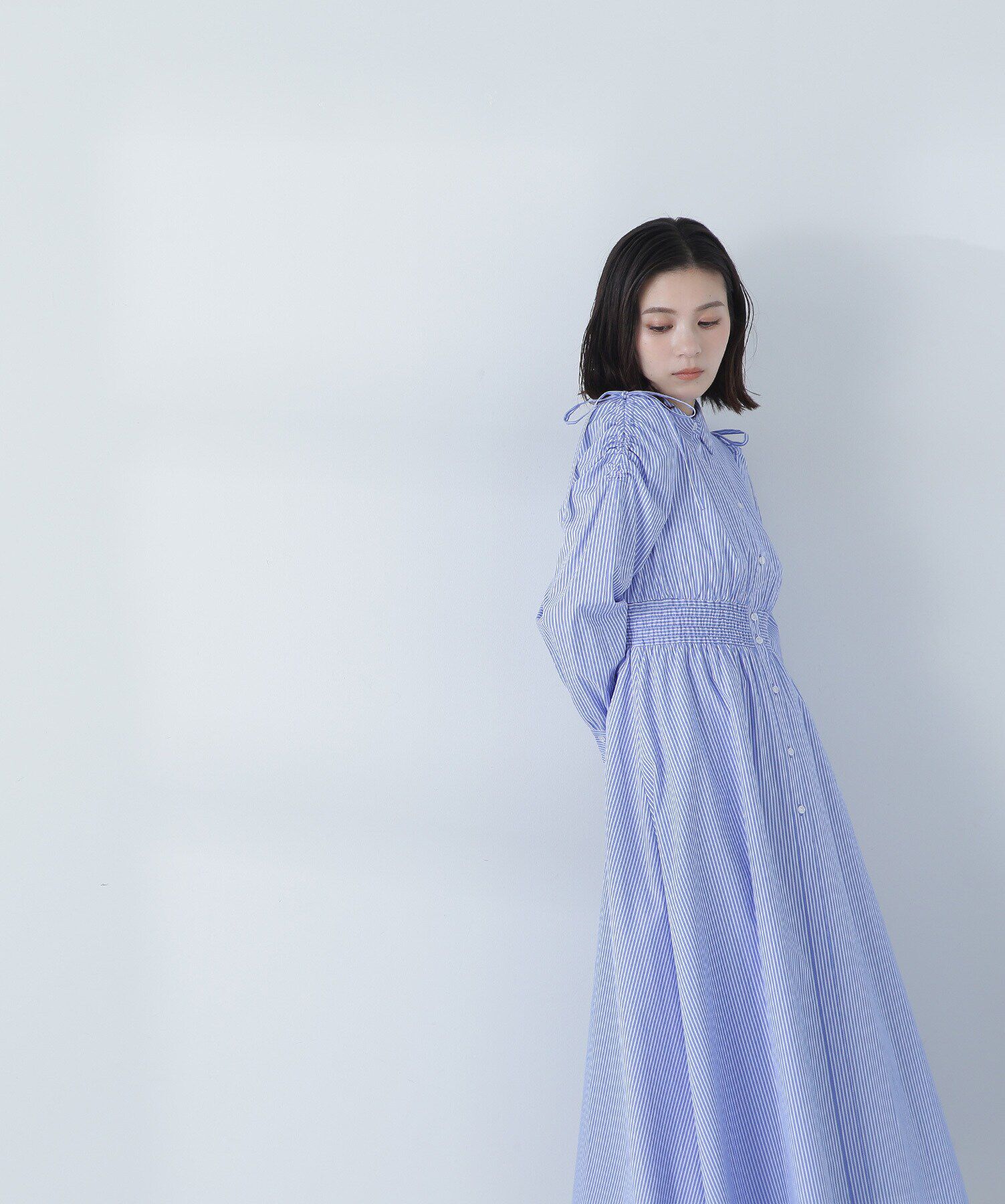  「ギャザースリーブストライプシャツワンピース」|ワンピース|ブルーストラ 2