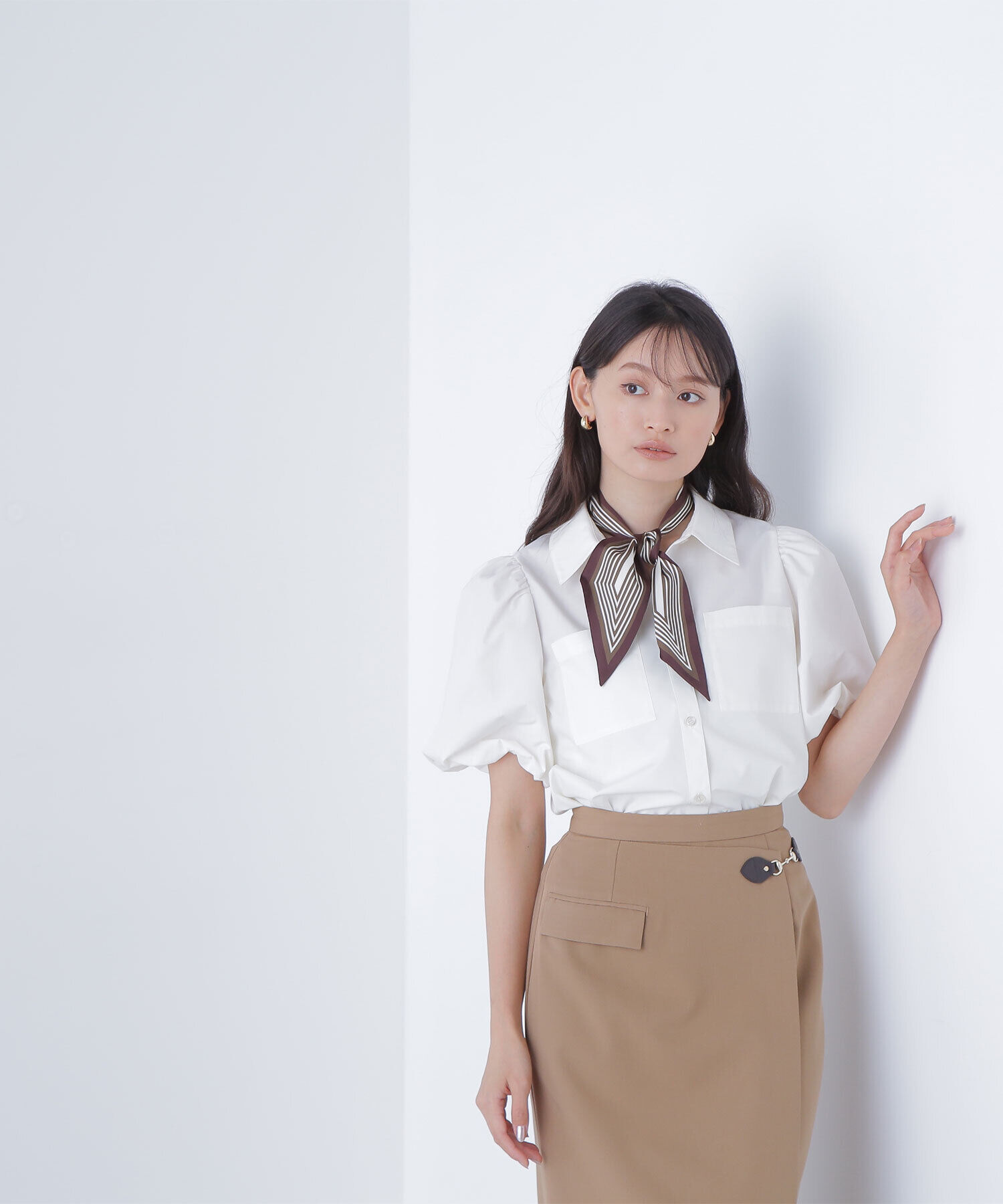  「スカーフ付バルーンスリーブシャツ」|シャツ・ブラウス|