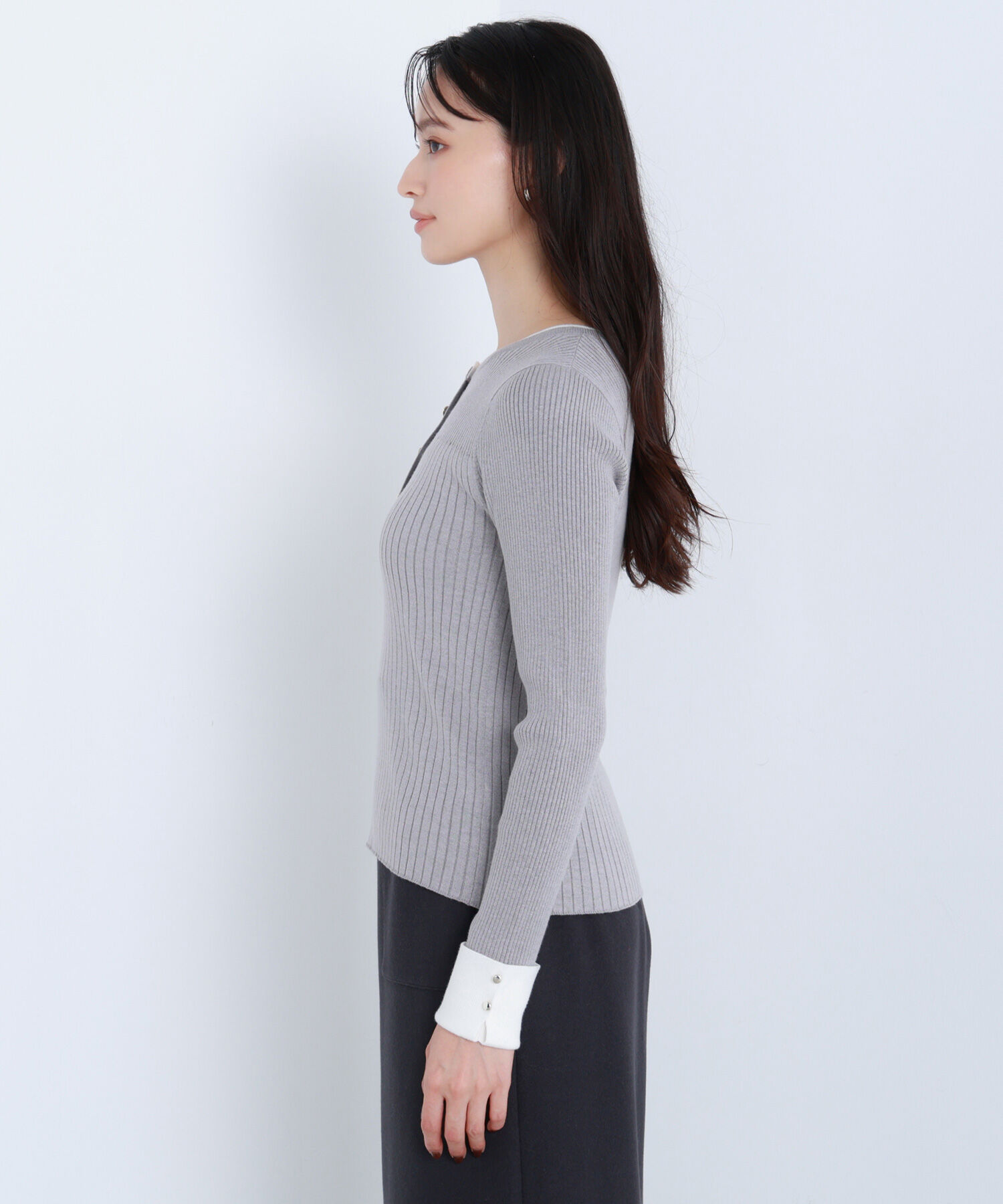  「フロントボタンバイカラーニット」|ニット・セーター|