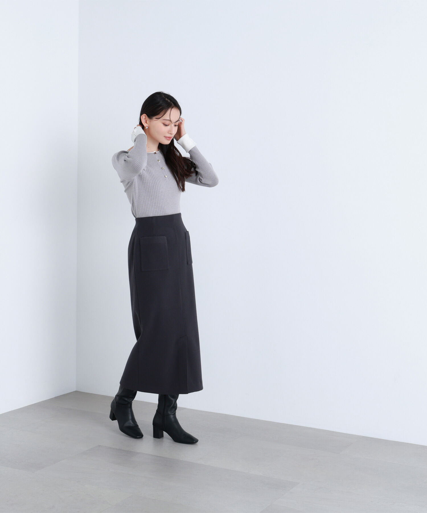  「フロントボタンバイカラーニット」|ニット・セーター|