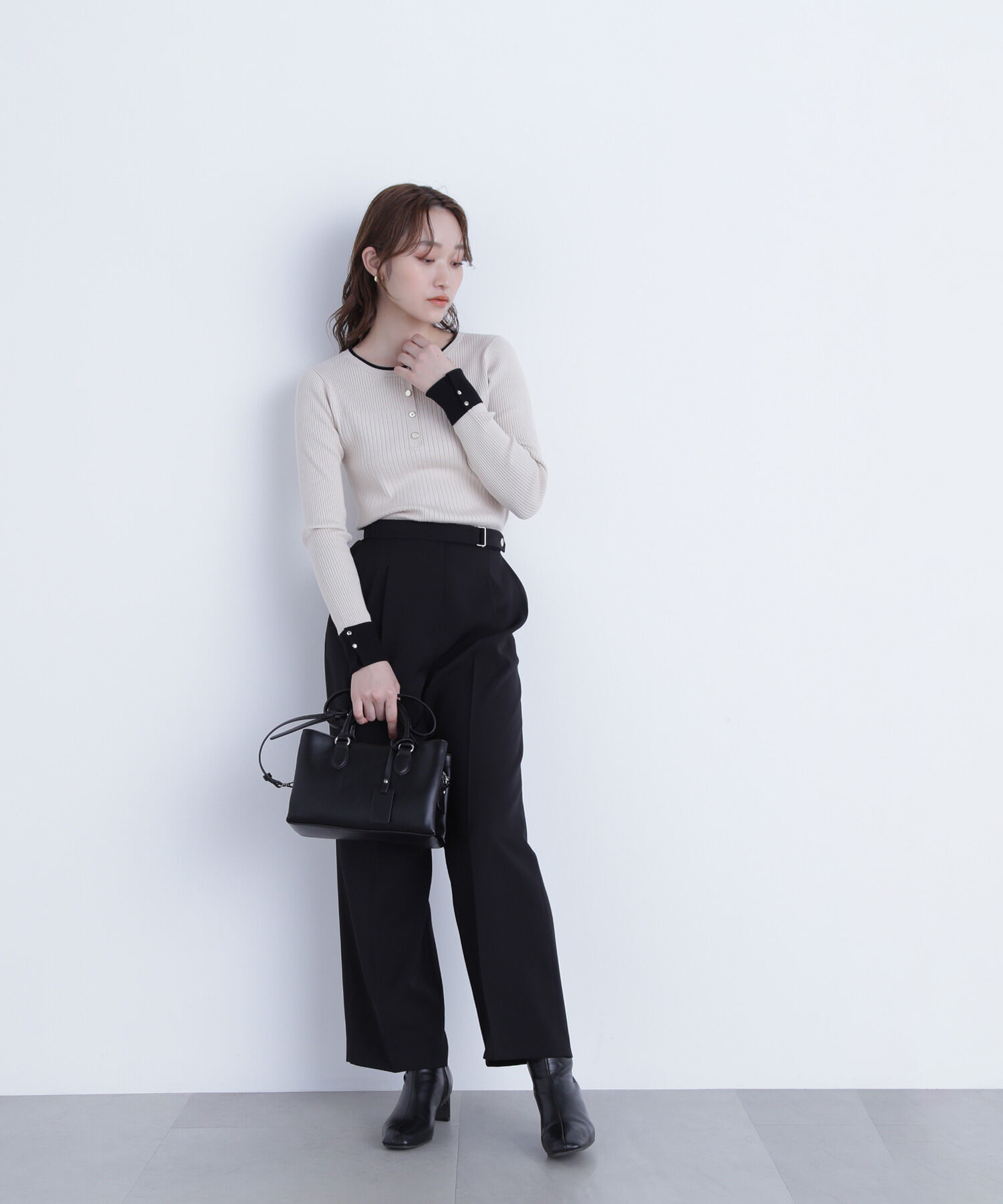  「フロントボタンバイカラーニット」|ニット・セーター|