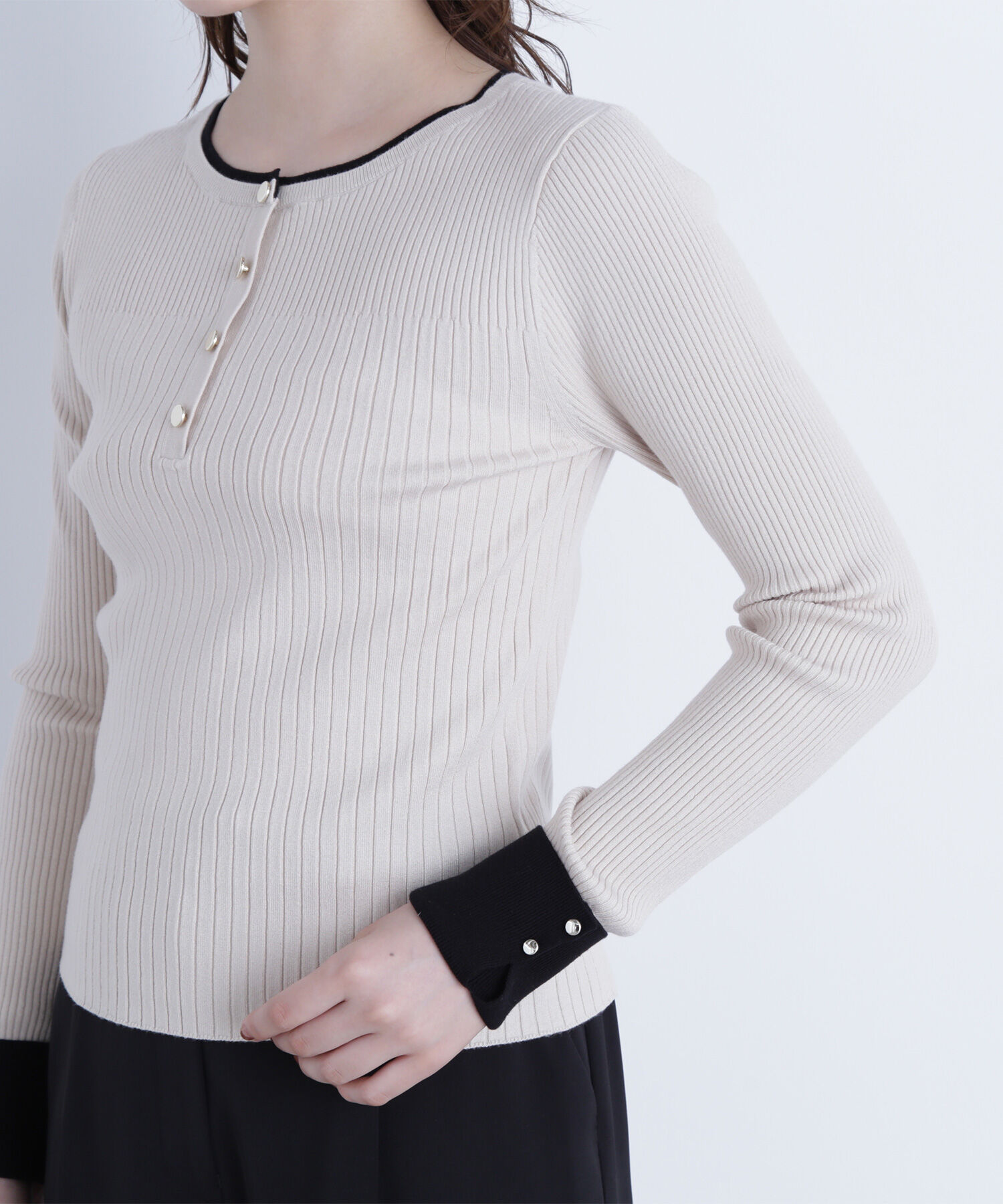  「フロントボタンバイカラーニット」|ニット・セーター|