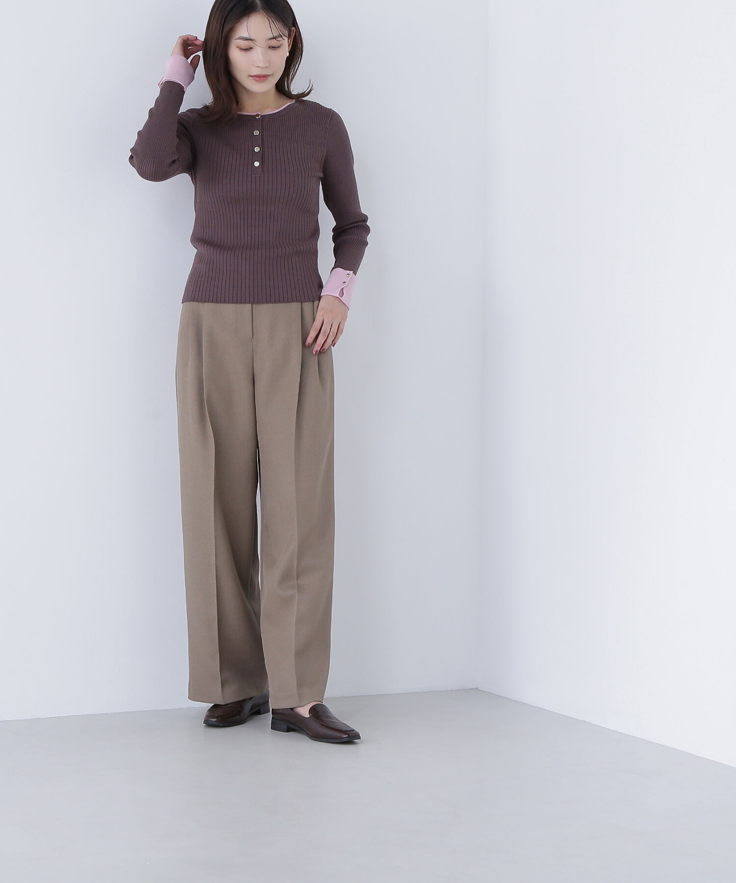  「フロントボタンバイカラーニット」|ニット・セーター|