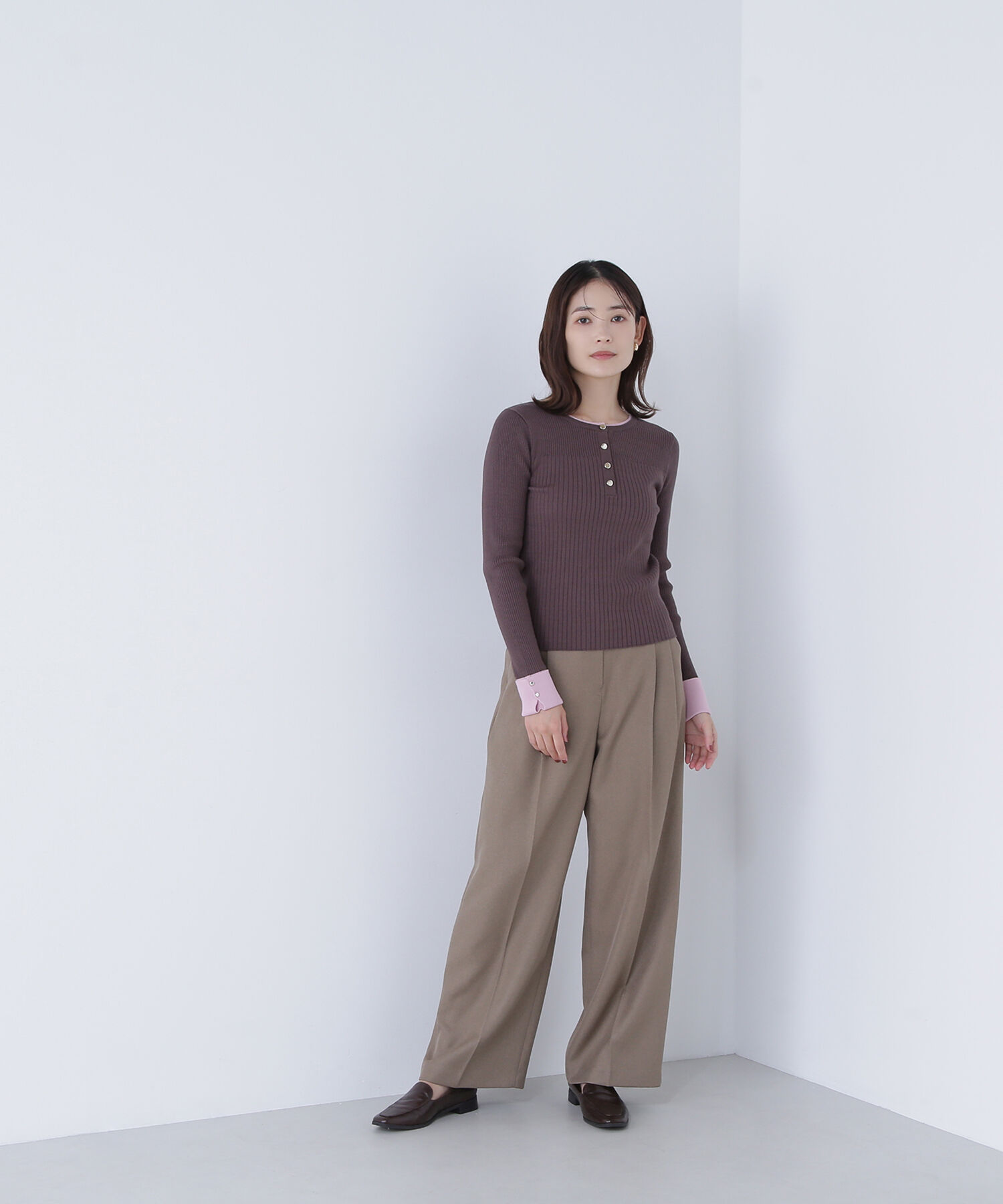  「フロントボタンバイカラーニット」|ニット・セーター|