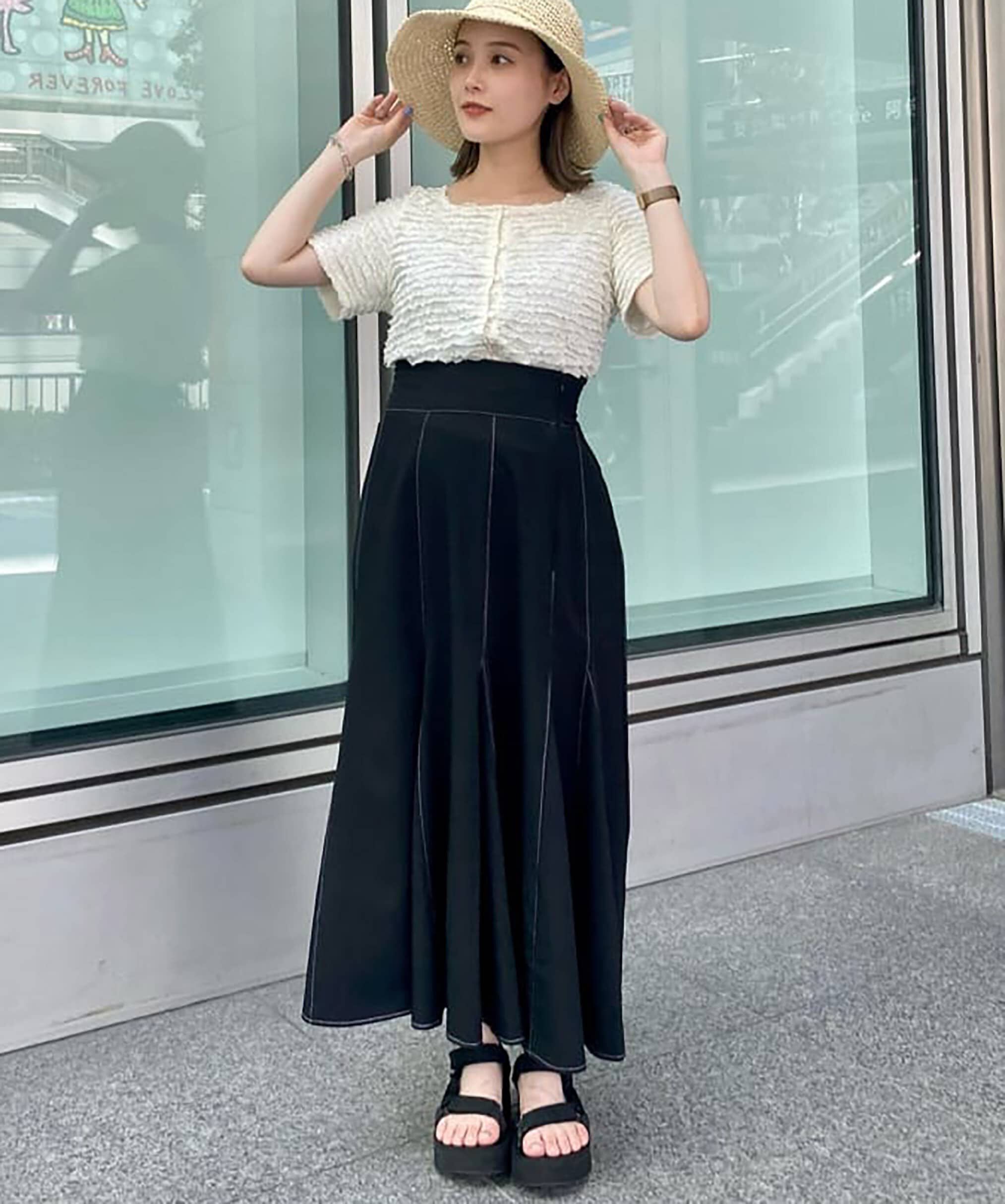  「[低身長サイズ/Sシリーズ]配色ステッチバックレースアップスカート」|スカート|