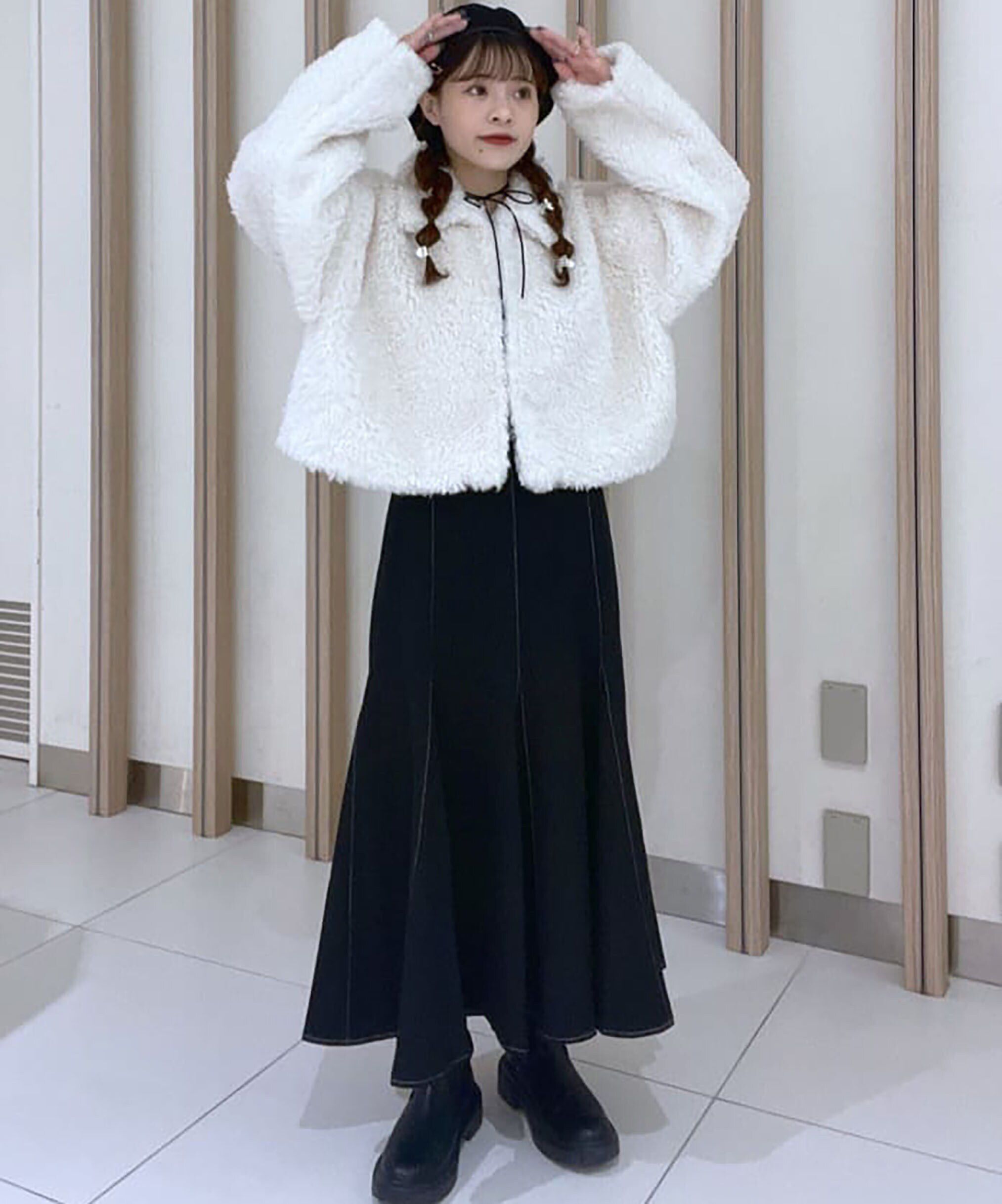  「[低身長サイズ/Sシリーズ]配色ステッチバックレースアップスカート」|スカート|