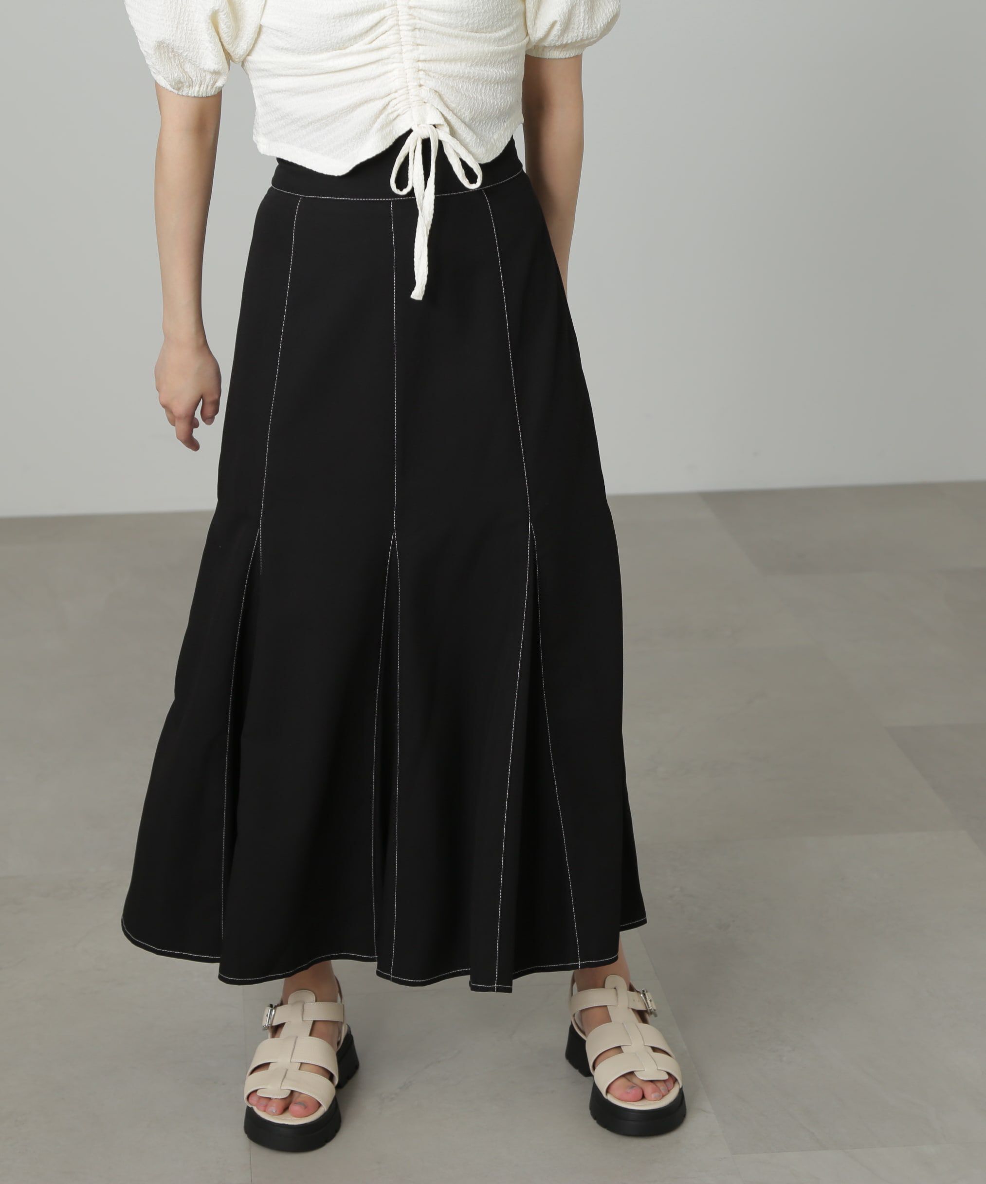  「[低身長サイズ/Sシリーズ]配色ステッチバックレースアップスカート」|スカート|