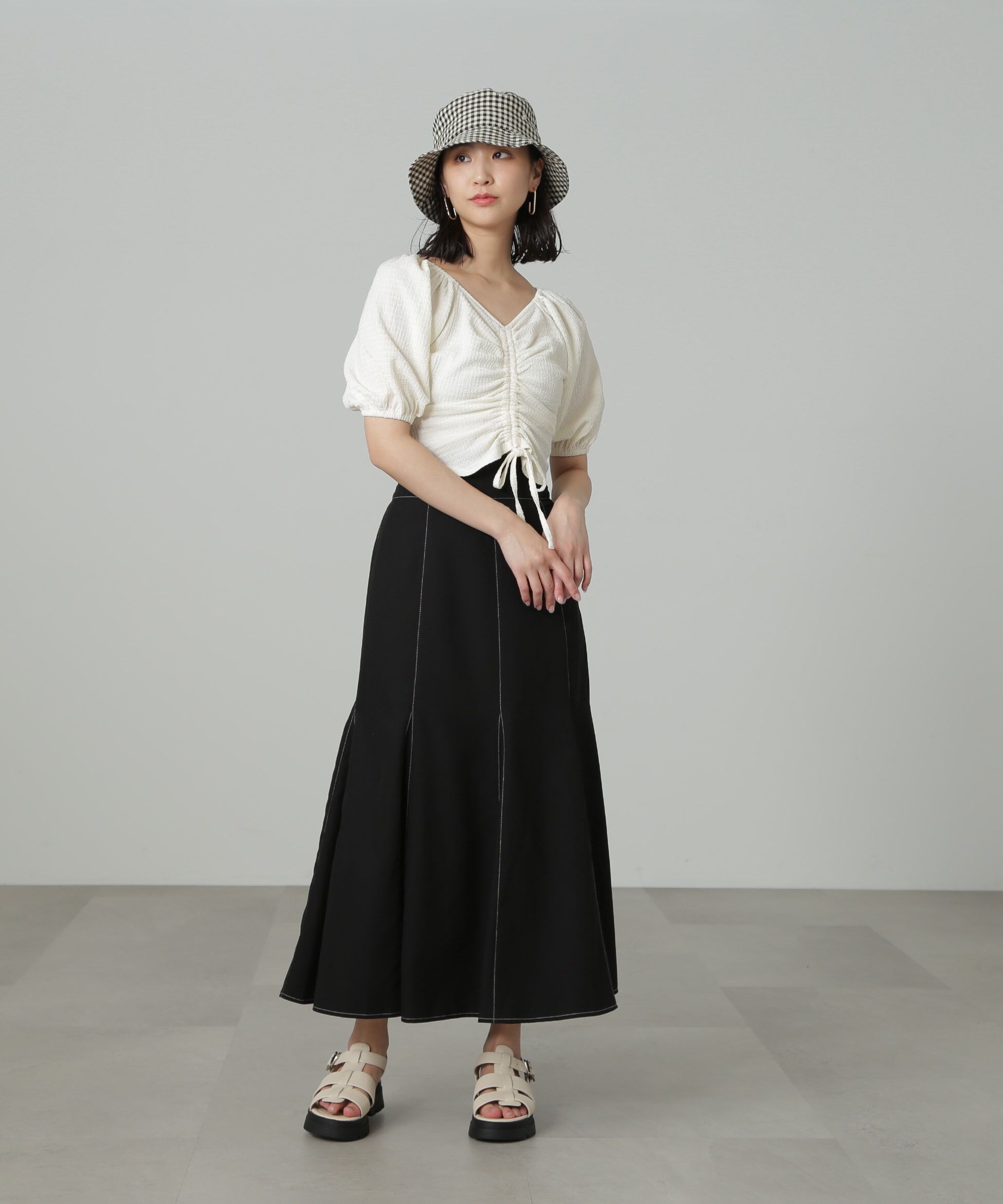  「[低身長サイズ/Sシリーズ]配色ステッチバックレースアップスカート」|スカート|