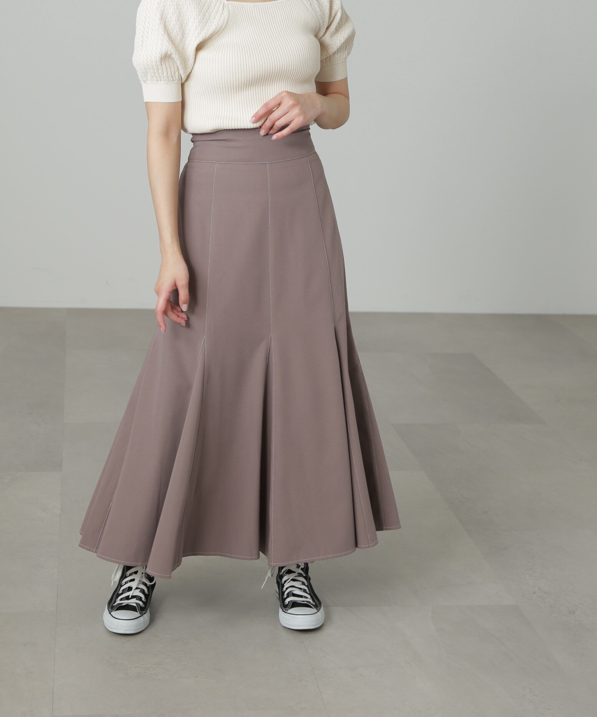  「[低身長サイズ/Sシリーズ]配色ステッチバックレースアップスカート」|スカート|モカ