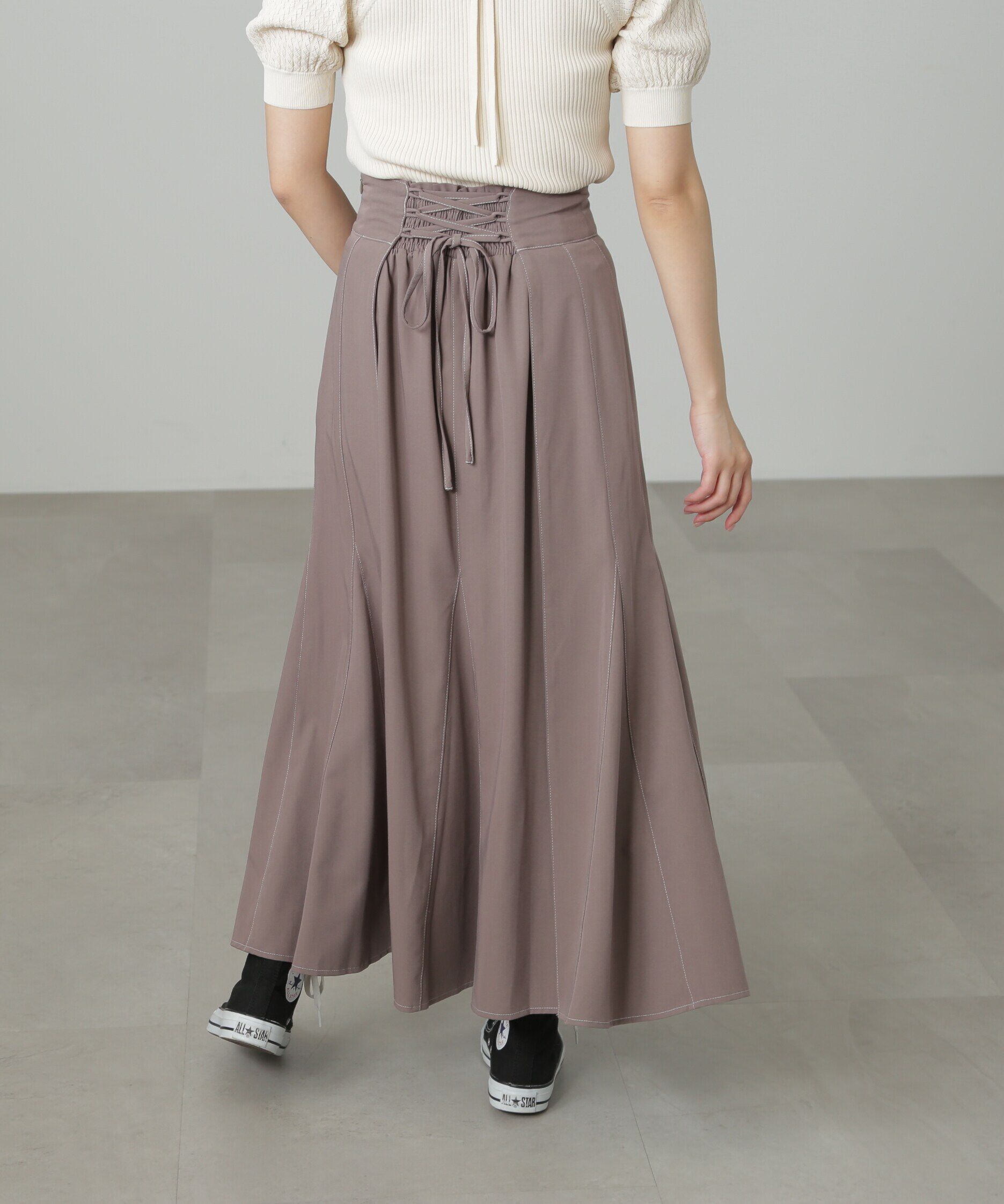  「[低身長サイズ/Sシリーズ]配色ステッチバックレースアップスカート」|スカート|