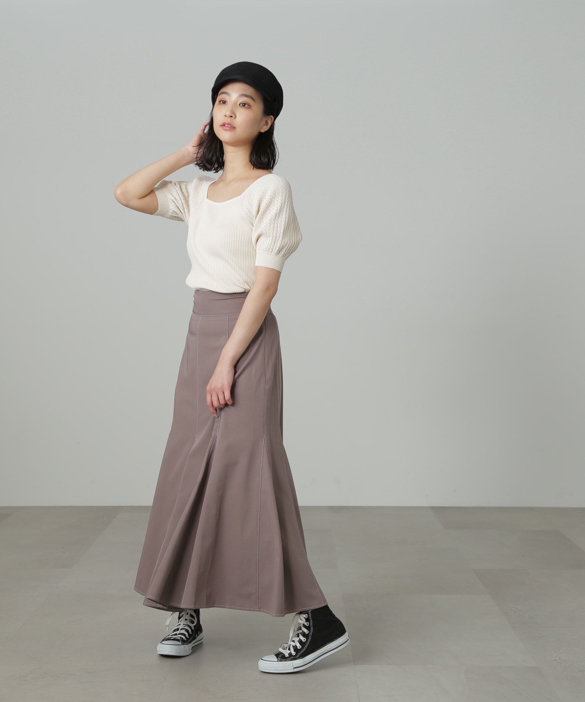  「[低身長サイズ/Sシリーズ]配色ステッチバックレースアップスカート」|スカート|