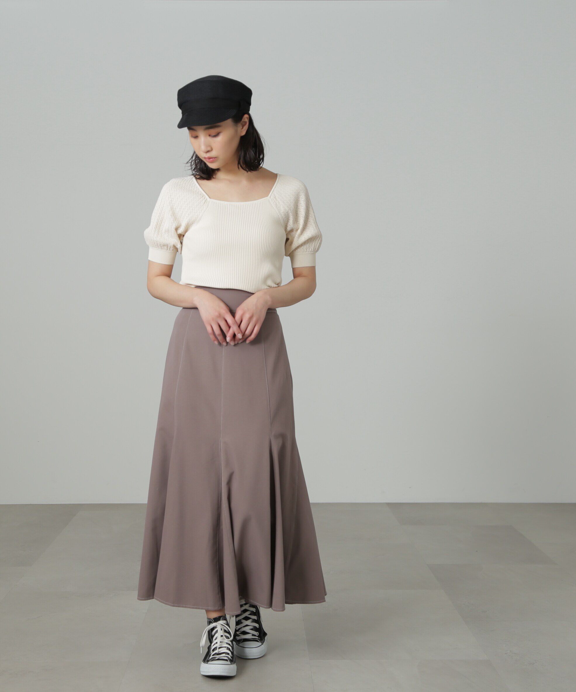  「[低身長サイズ/Sシリーズ]配色ステッチバックレースアップスカート」|スカート|