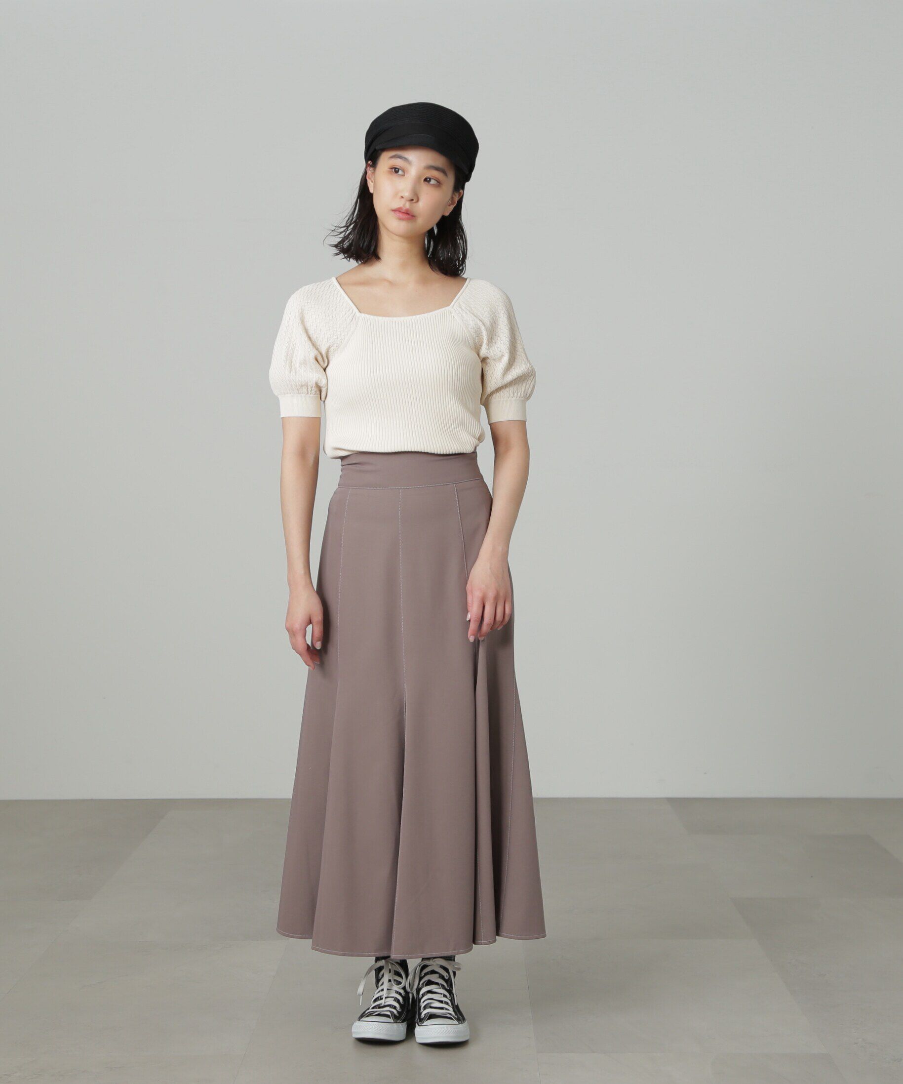  「[低身長サイズ/Sシリーズ]配色ステッチバックレースアップスカート」|スカート|