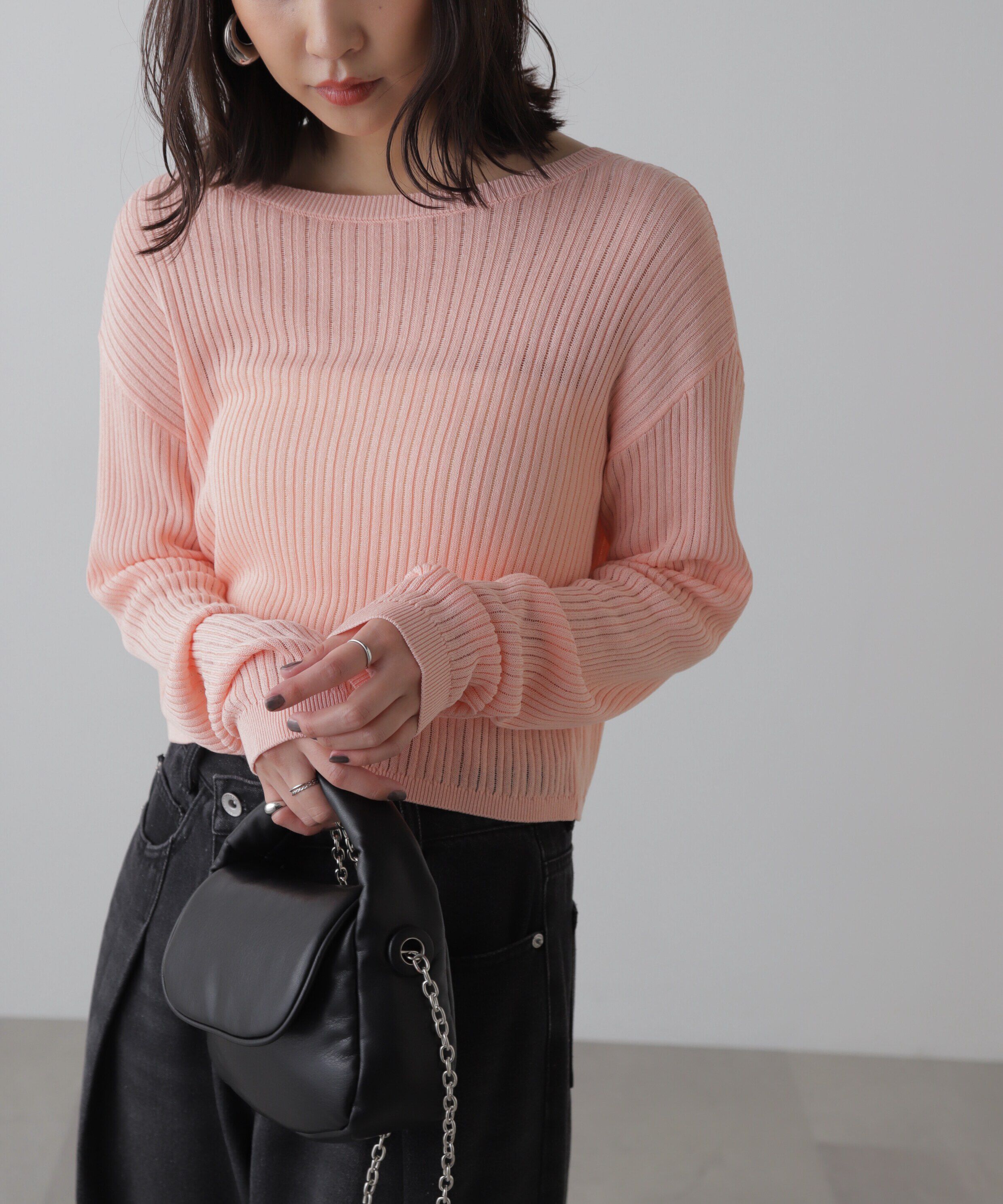  「前後2Wayメッシュニット」|ニット・セーター|ピンク