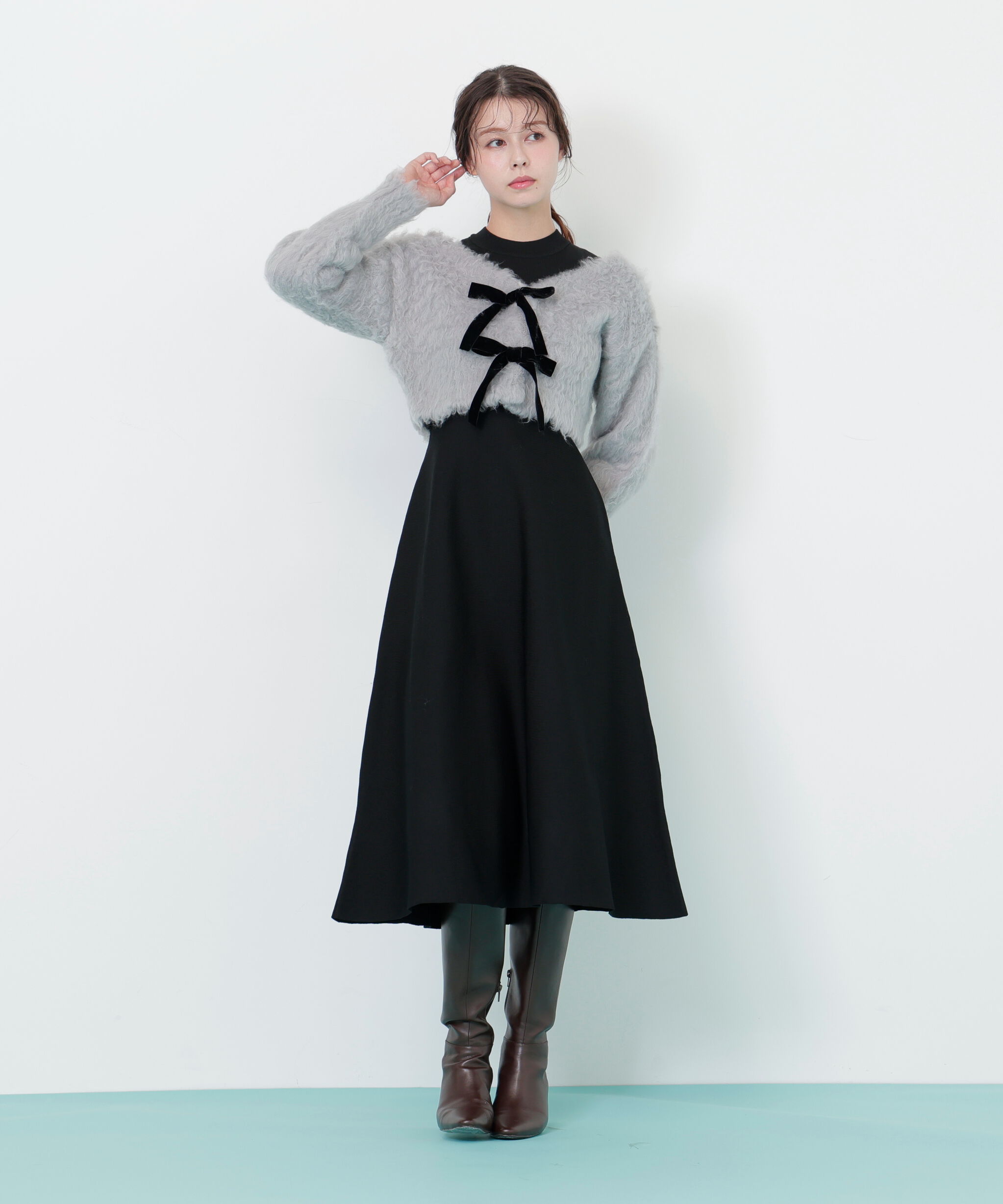  「起毛カーデニットワンピースセット」|ワンピース|