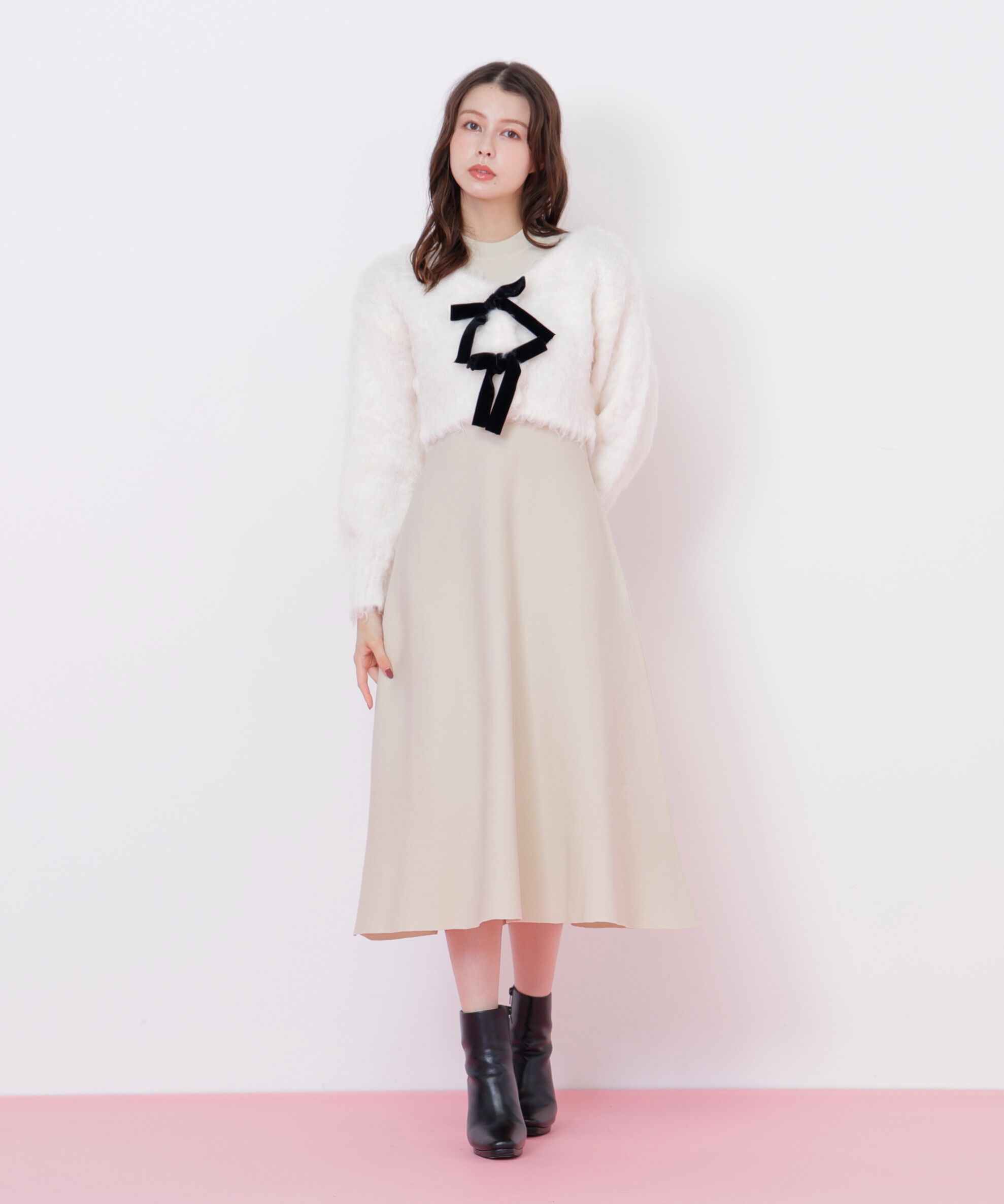  「起毛カーデニットワンピースセット」|ワンピース|