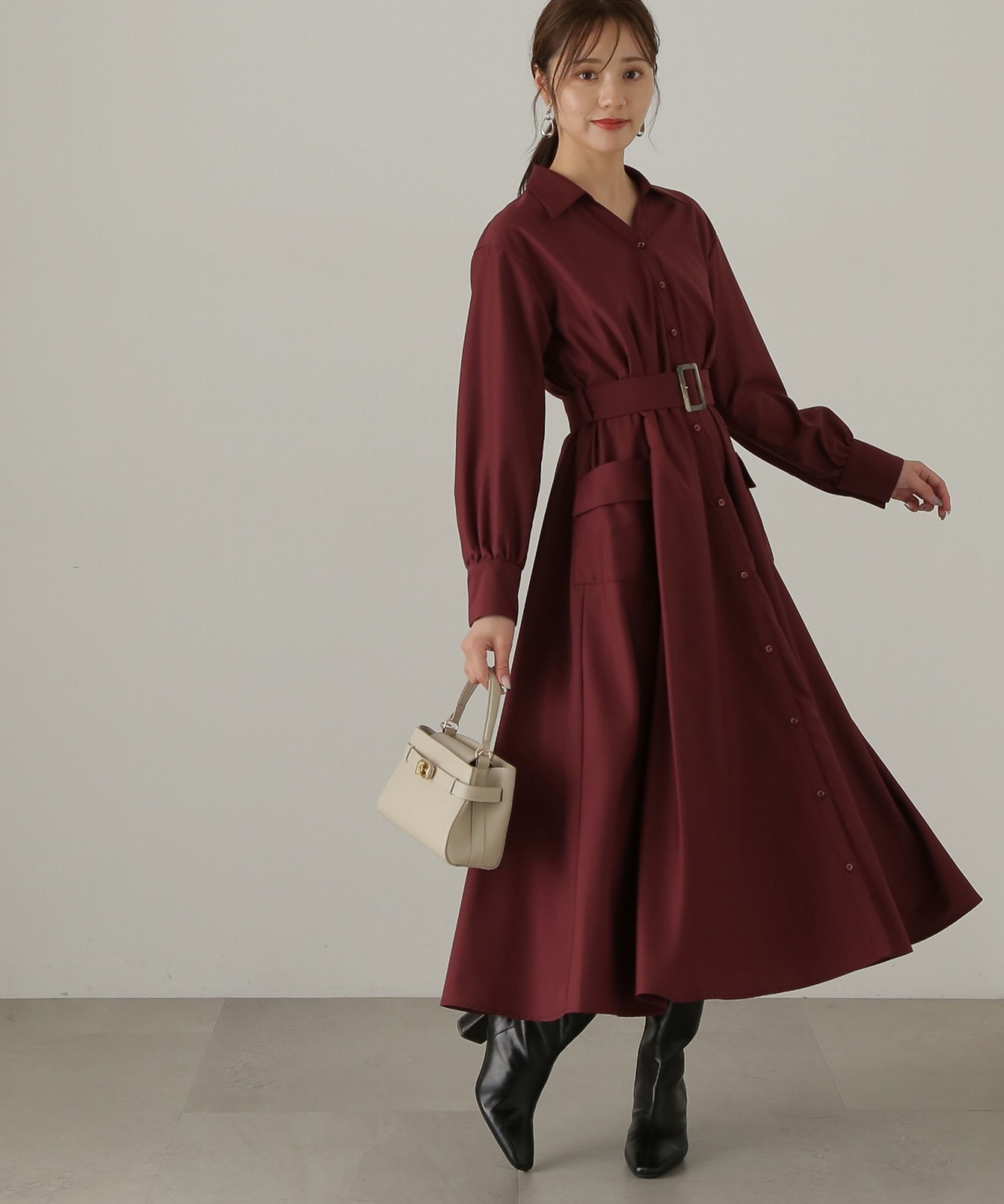 PROPORTION BODY DRESSING「ポケットシャツワンピース」|ワンピース|ボルドー