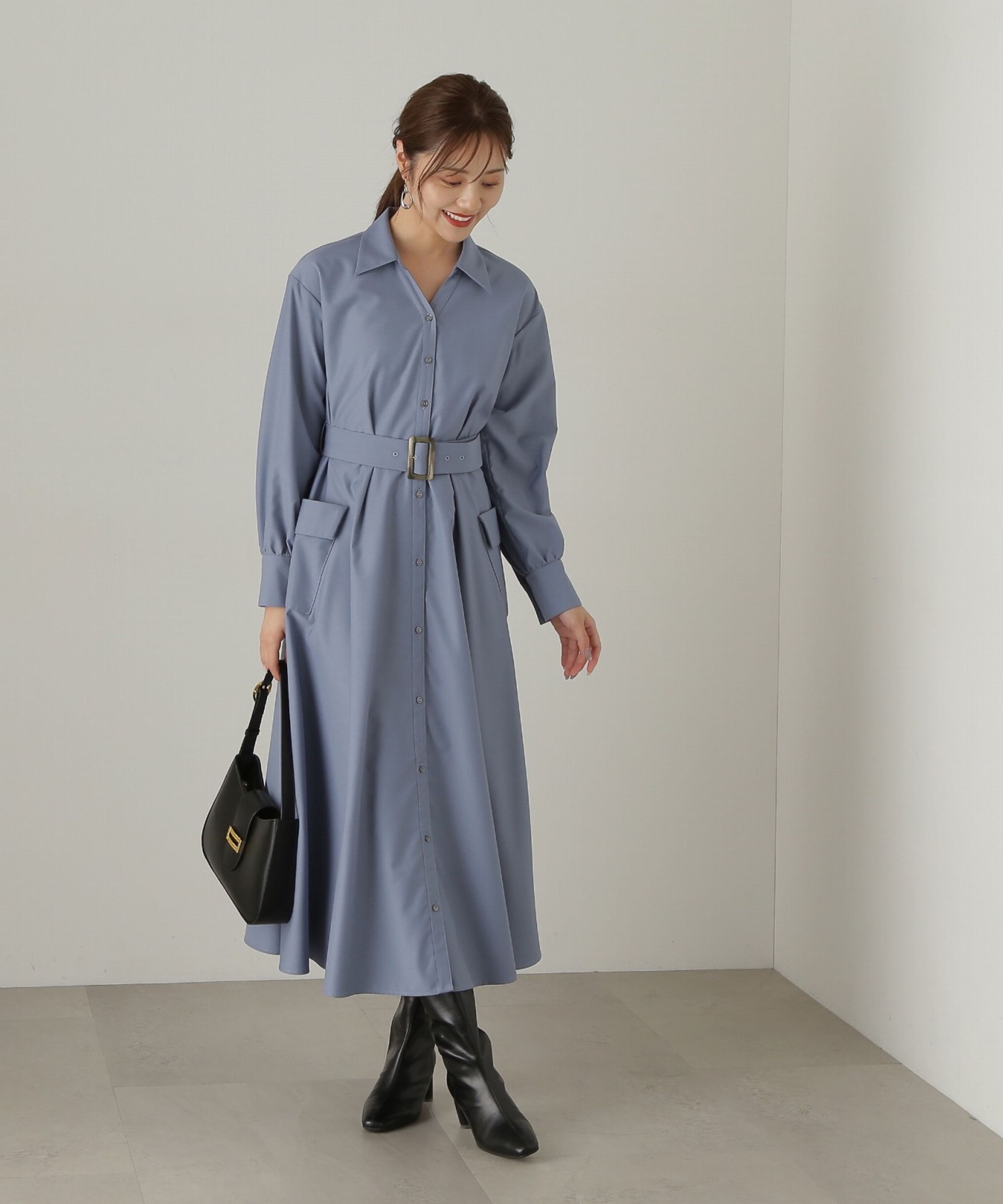 PROPORTION BODY DRESSING「ポケットシャツワンピース」|ワンピース|ブルー