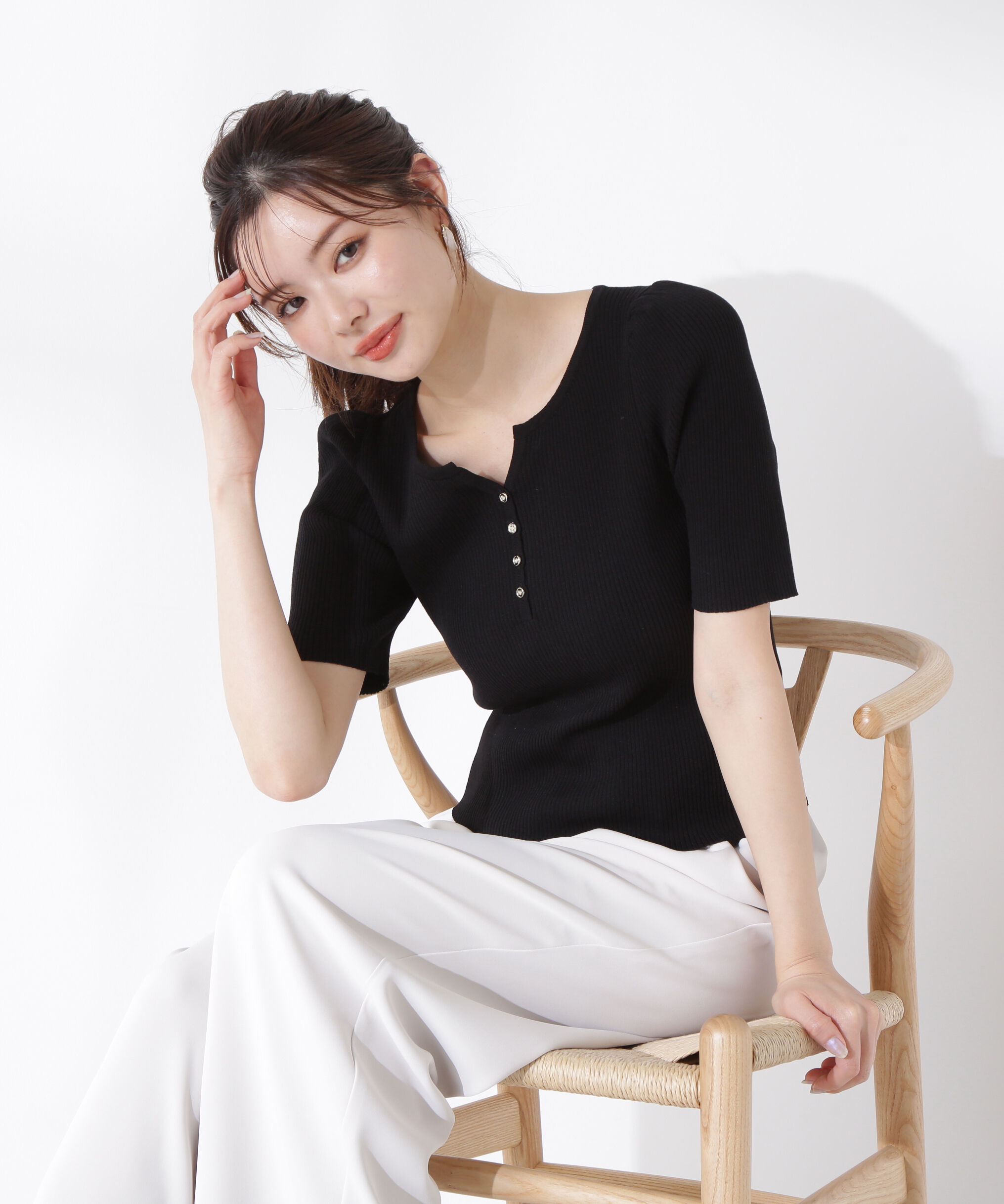 PROPORTION BODY DRESSING「ヘンリーネックニット」|ニット・セーター|ブラック