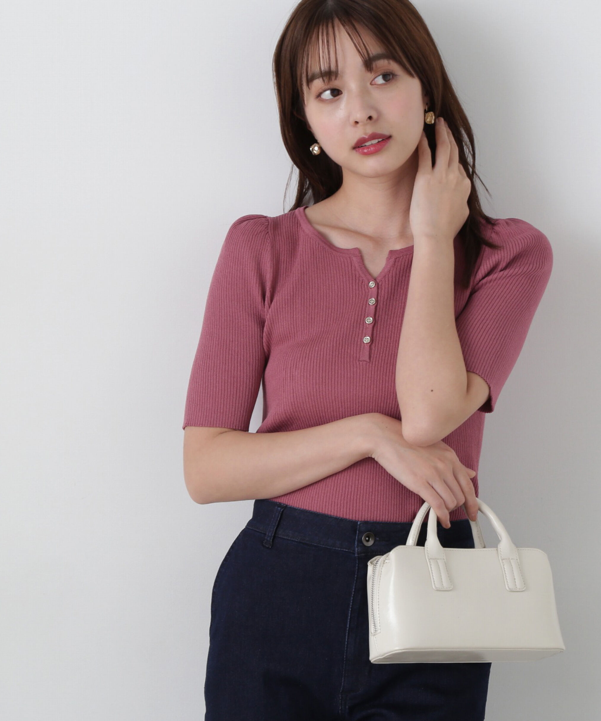 PROPORTION BODY DRESSING「ヘンリーネックニット」|ニット・セーター|ピンク