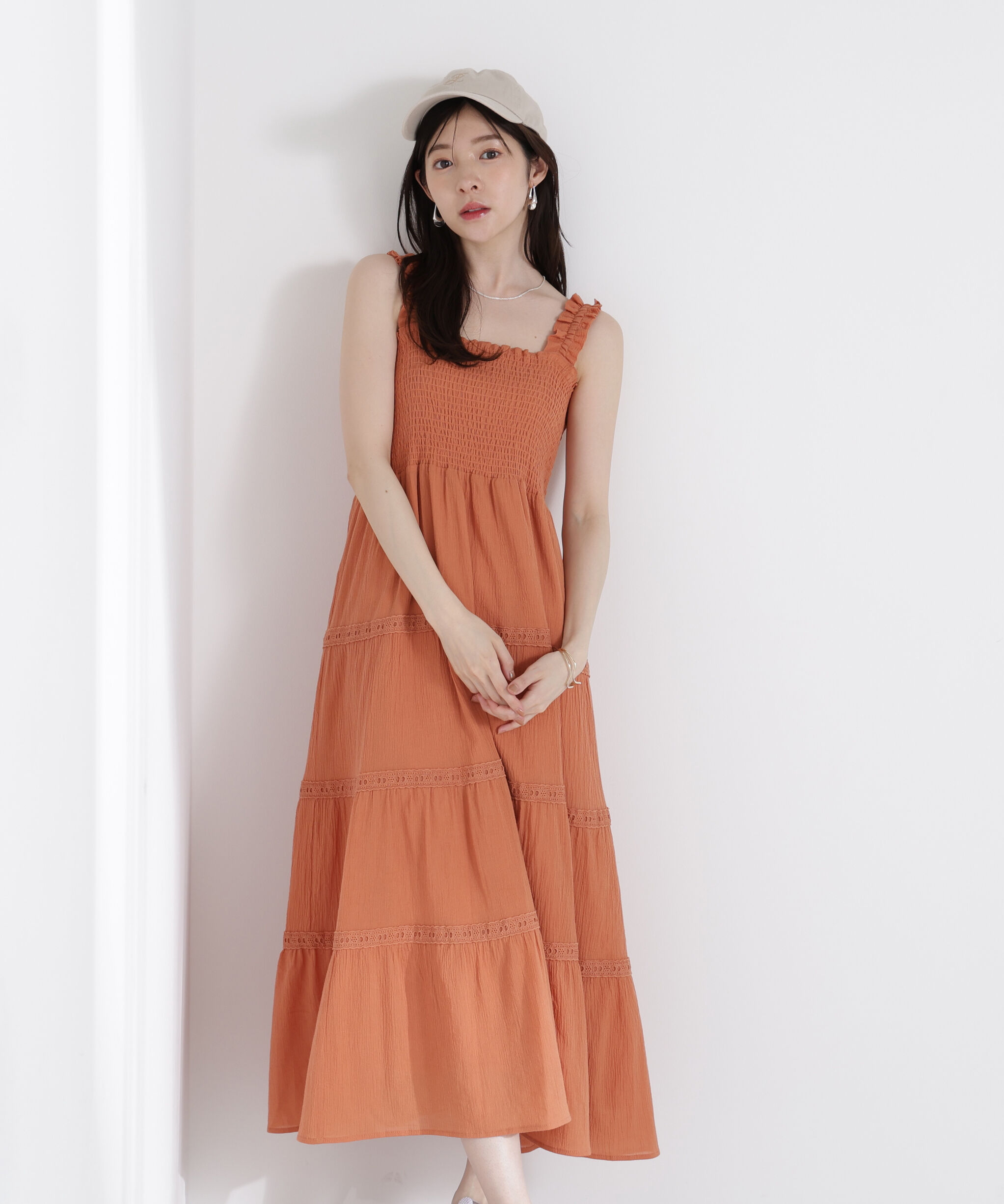 PROPORTION BODY DRESSING「《EDIT COLOGNE》レース付きティアードワンピース」|ワンピース|アプリコット 1