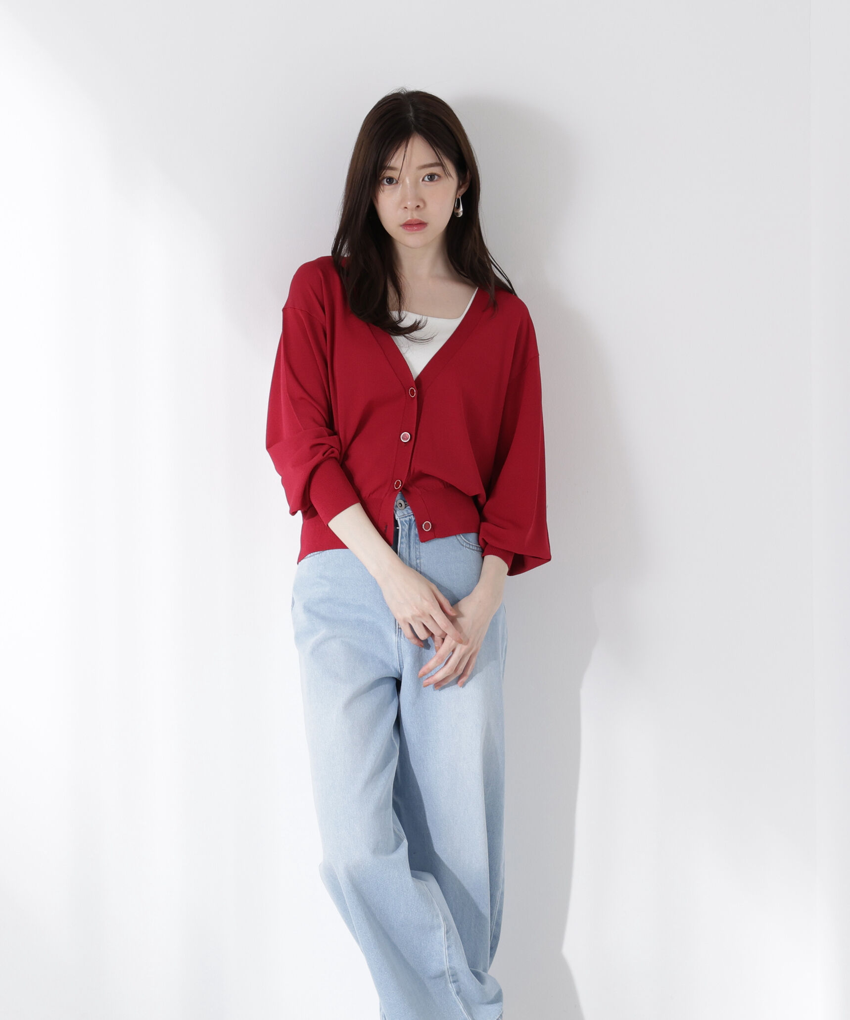 PROPORTION BODY DRESSING「Vネックベーシックカーディガン」|カーディガン|レッド