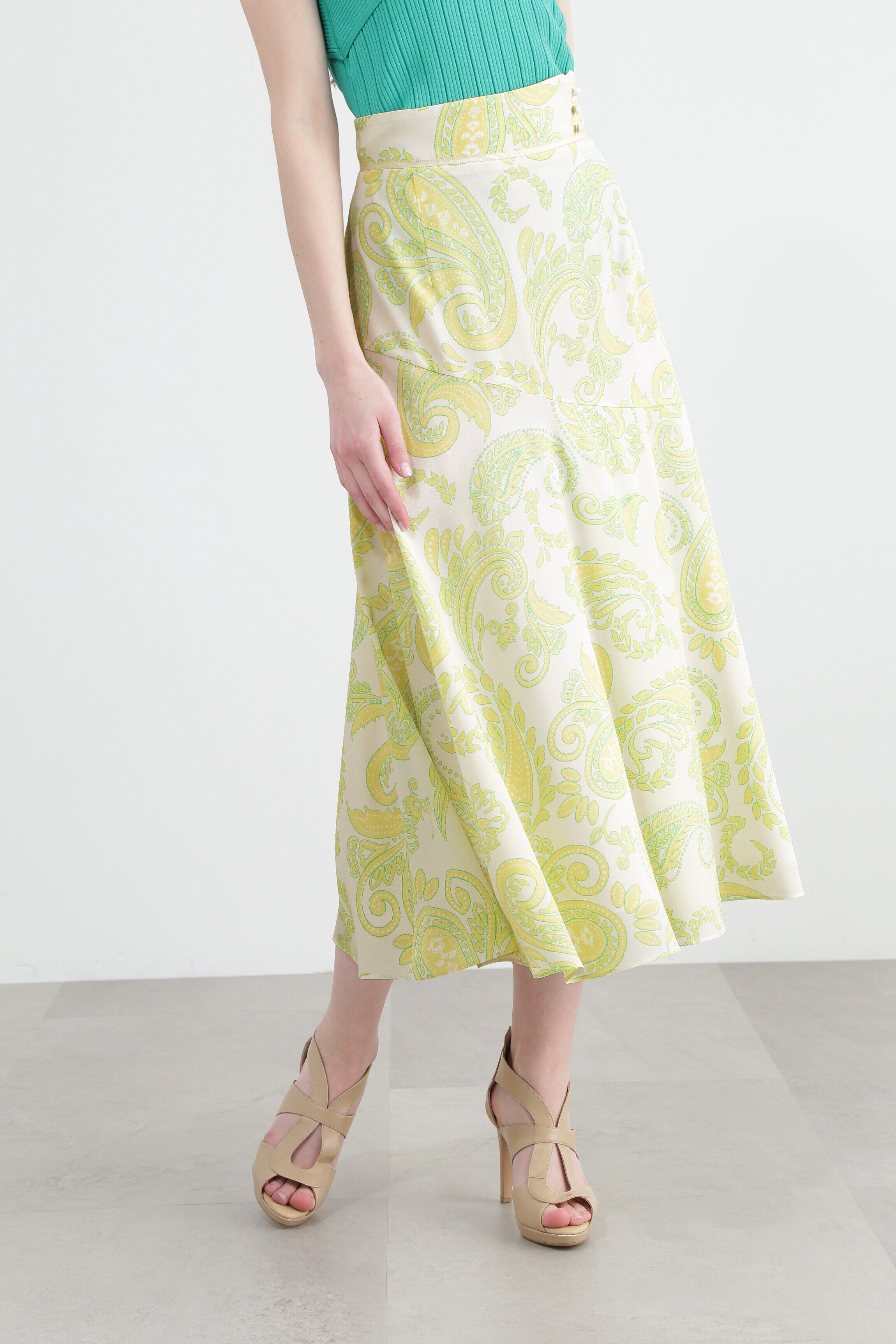  「ペイズリープリントスカート」|スカート|イエロー系1