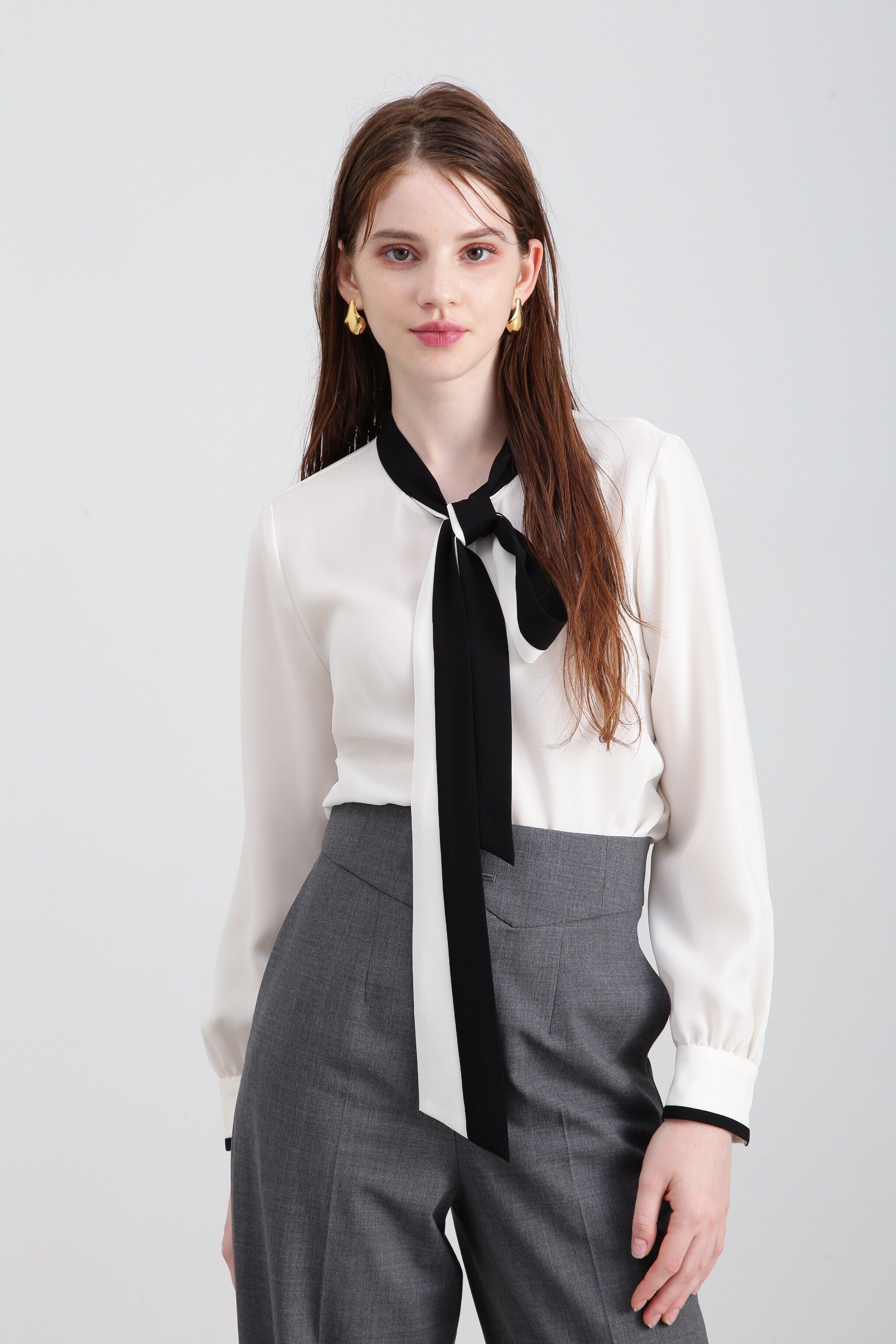  「◆バイカラーボウタイブラウス」|シャツ・ブラウス|