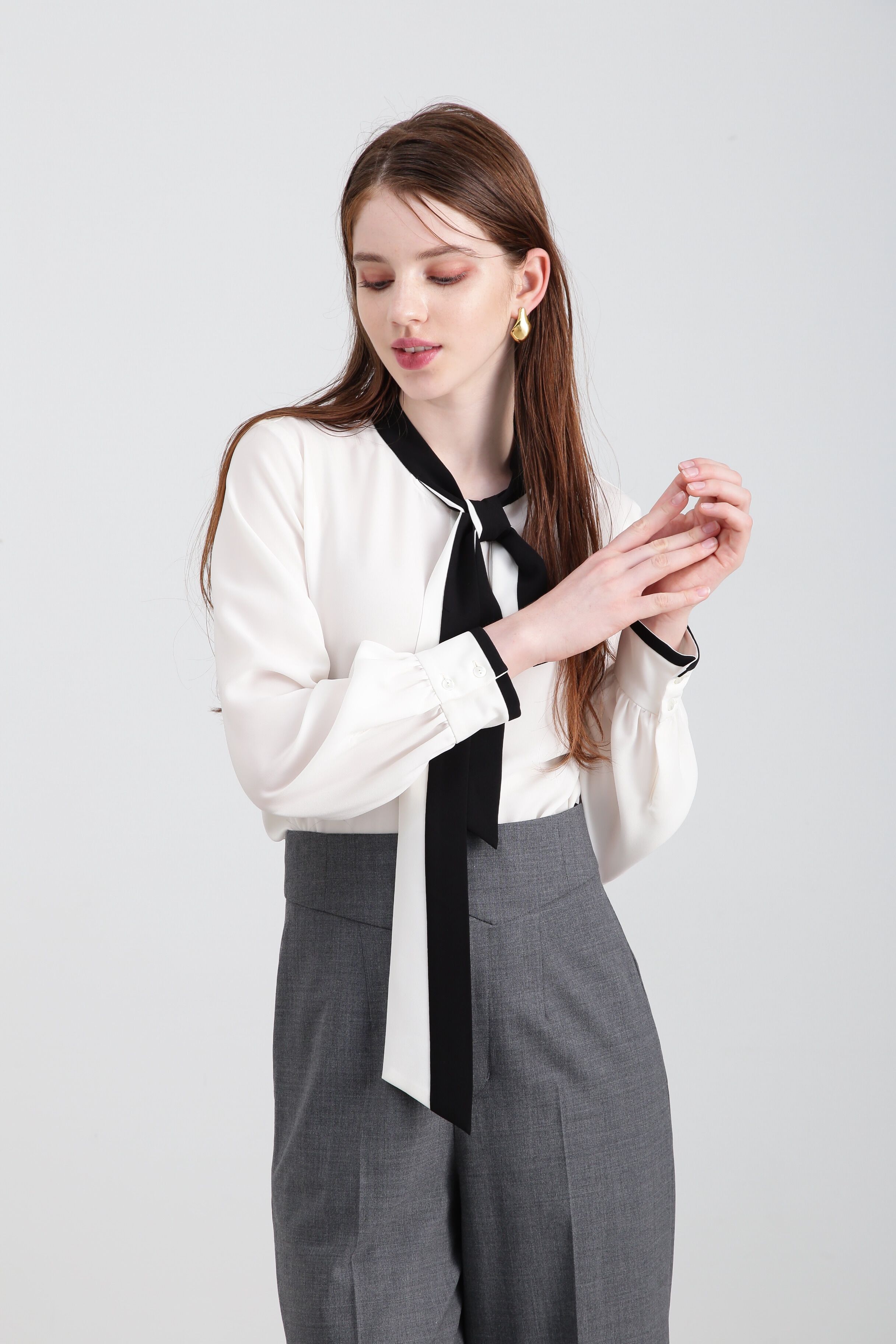  「◆バイカラーボウタイブラウス」|シャツ・ブラウス|