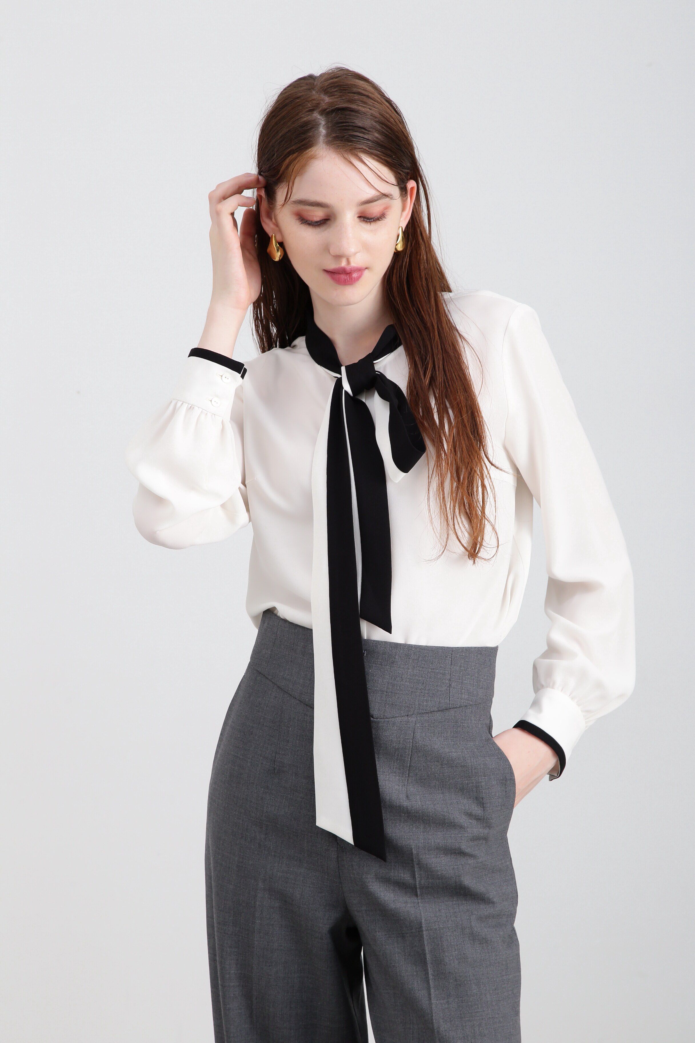  「◆バイカラーボウタイブラウス」|シャツ・ブラウス|