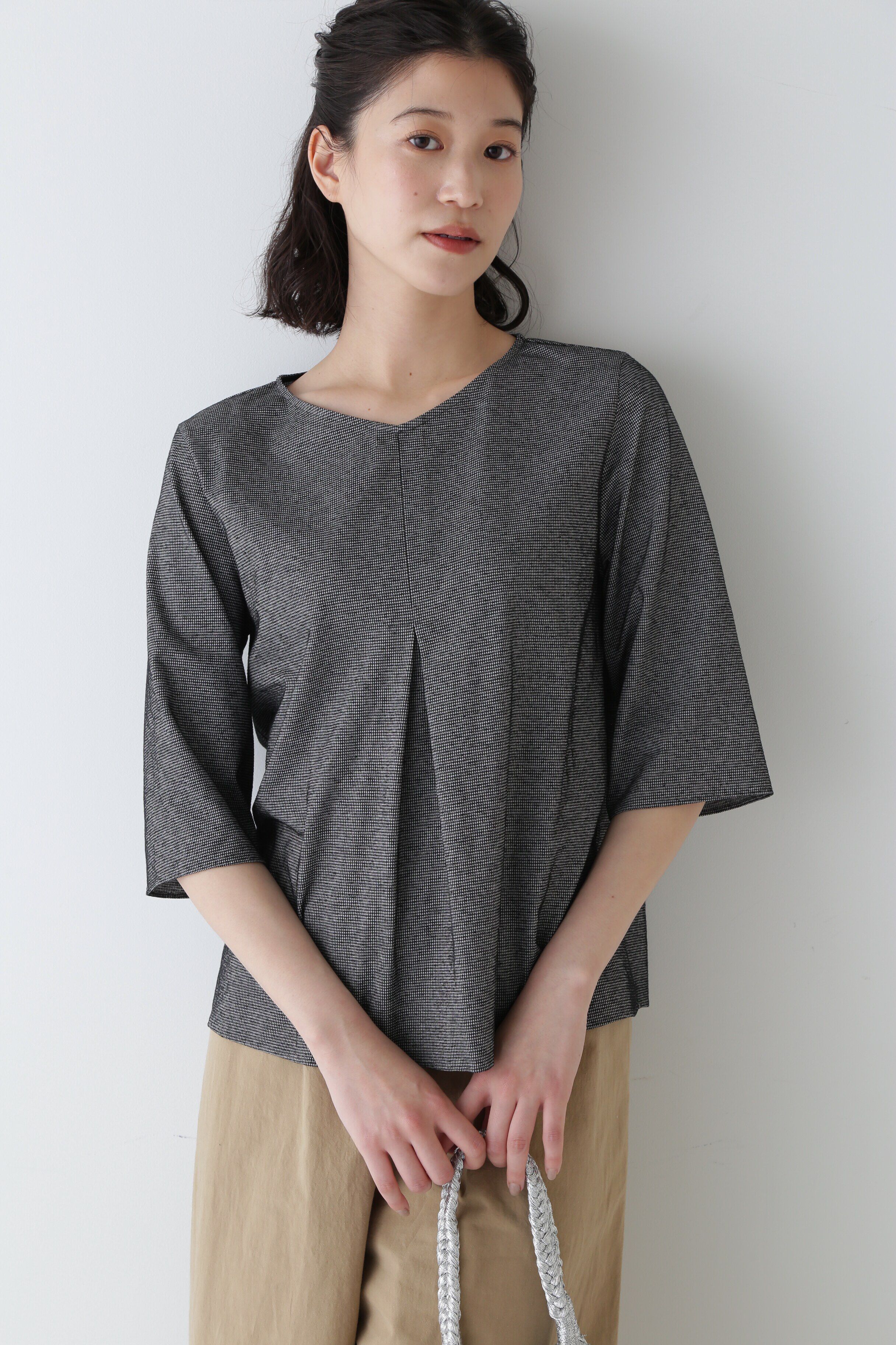  「◆４０／ジャガード千鳥ジャージカットソー」|Tシャツ・カットソー|ブラック&times;オ  3