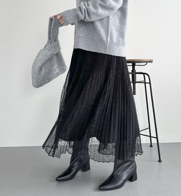 Doux archives「レースプリーツスカート」|スカート|BLACK