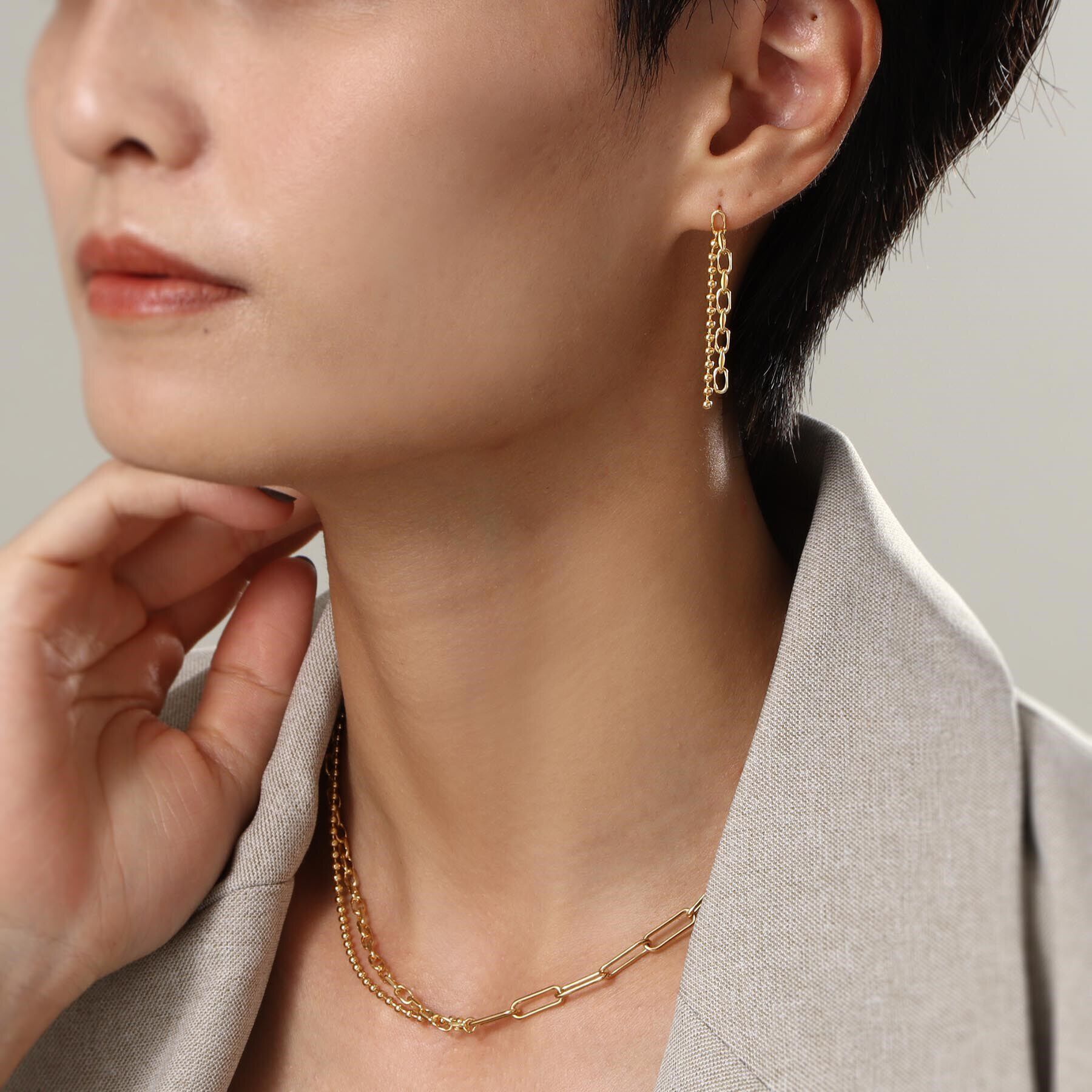 COCOSHNIK ONKITSCH「シルバー コンビネーションチェーン ニュアンスボールピアス GP」|ピアス|