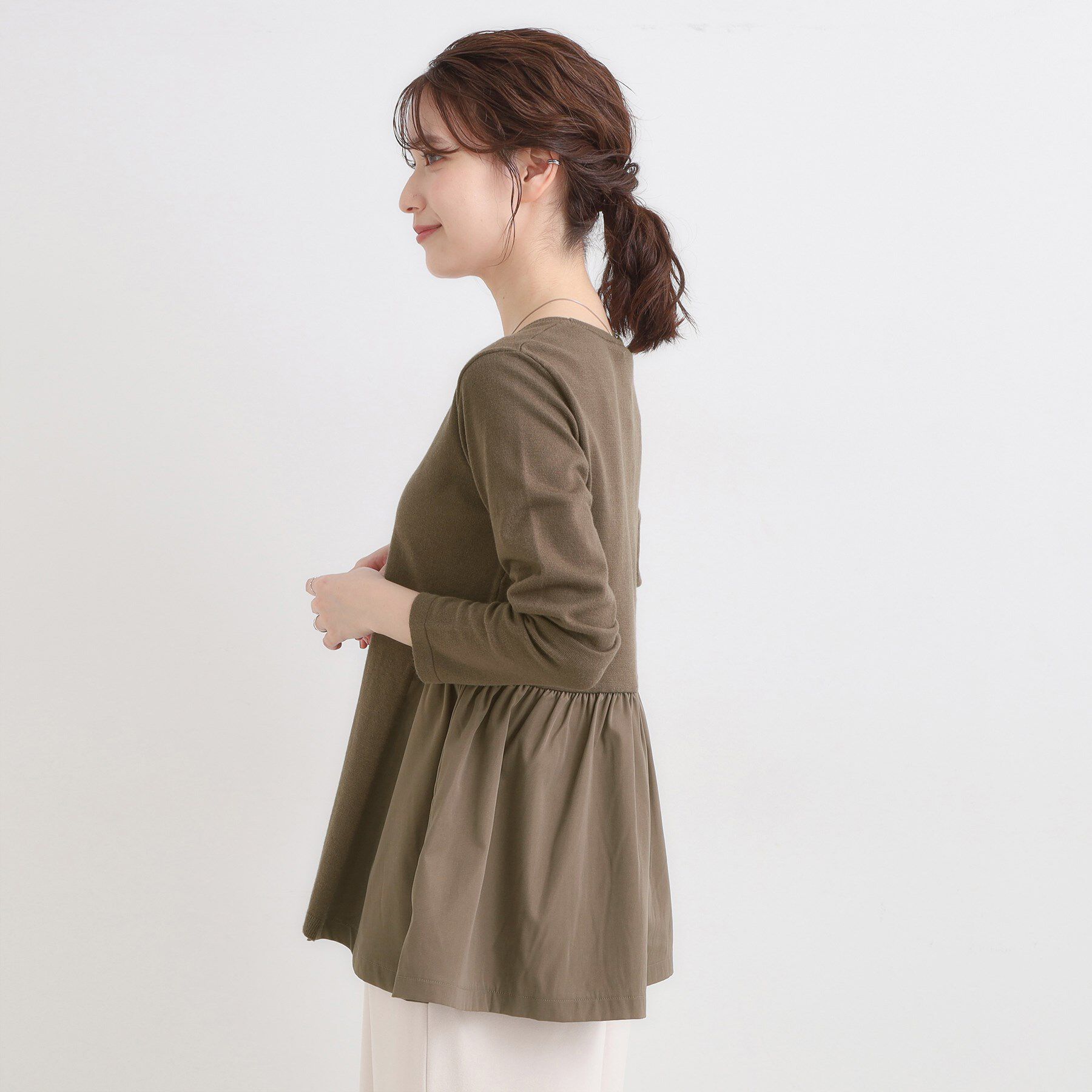 SHOO･LA･RUE「【洗濯機可/S-LL/体型カバー】異素材きりかえ Aラインニット」|ニット・セーター|